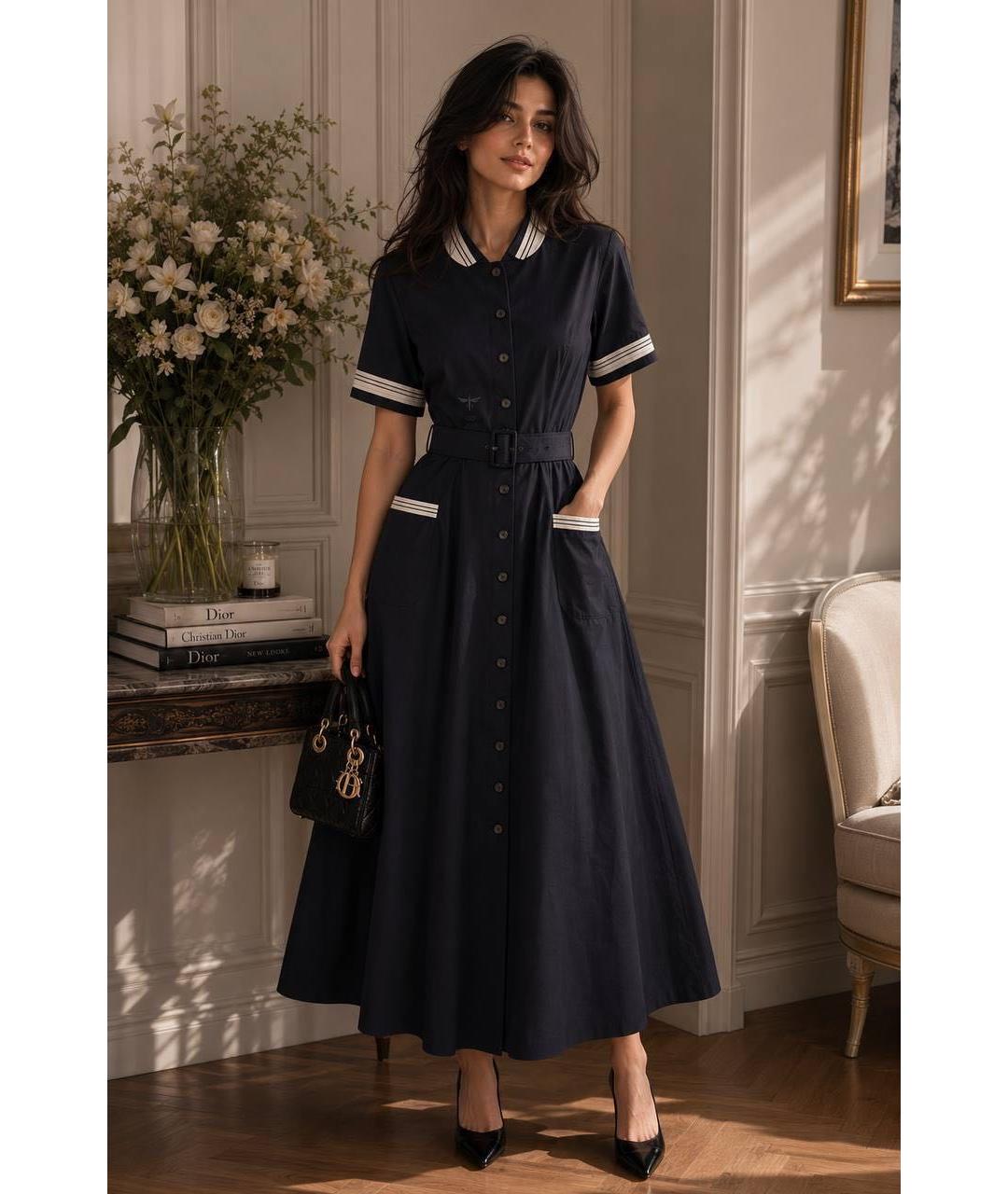 CHRISTIAN DIOR Черное хлопковое повседневное платье, фото 7