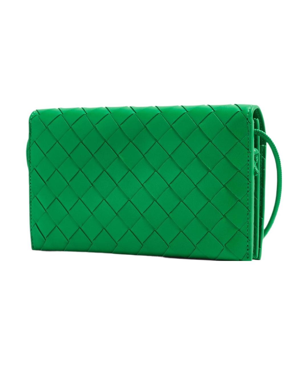 BOTTEGA VENETA Зеленый кожаный кошелек, фото 4