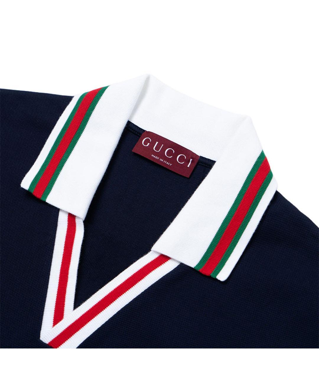 GUCCI Темно-синее хлопковое поло с коротким рукавом, фото 5