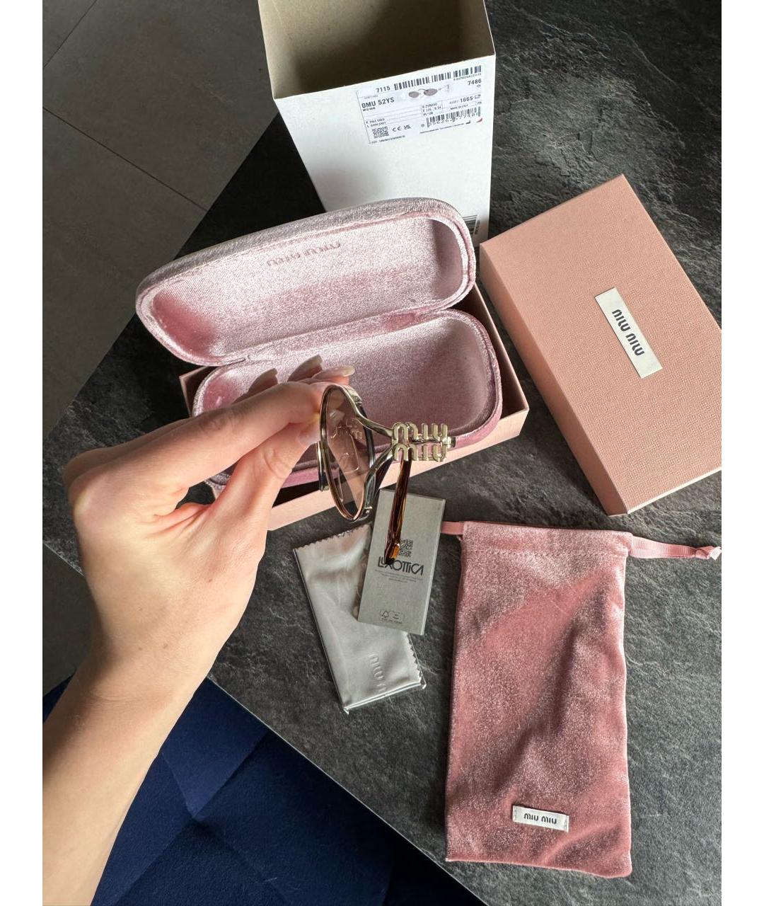 MIU MIU Золотые металлические солнцезащитные очки, фото 6