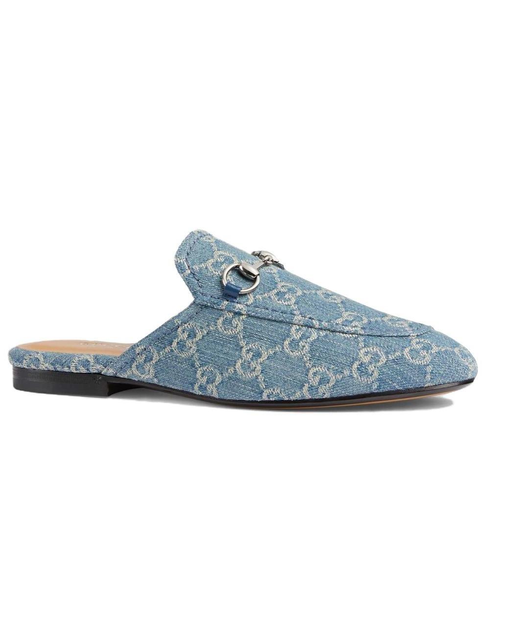 GUCCI Синие текстильные мюли, фото 1