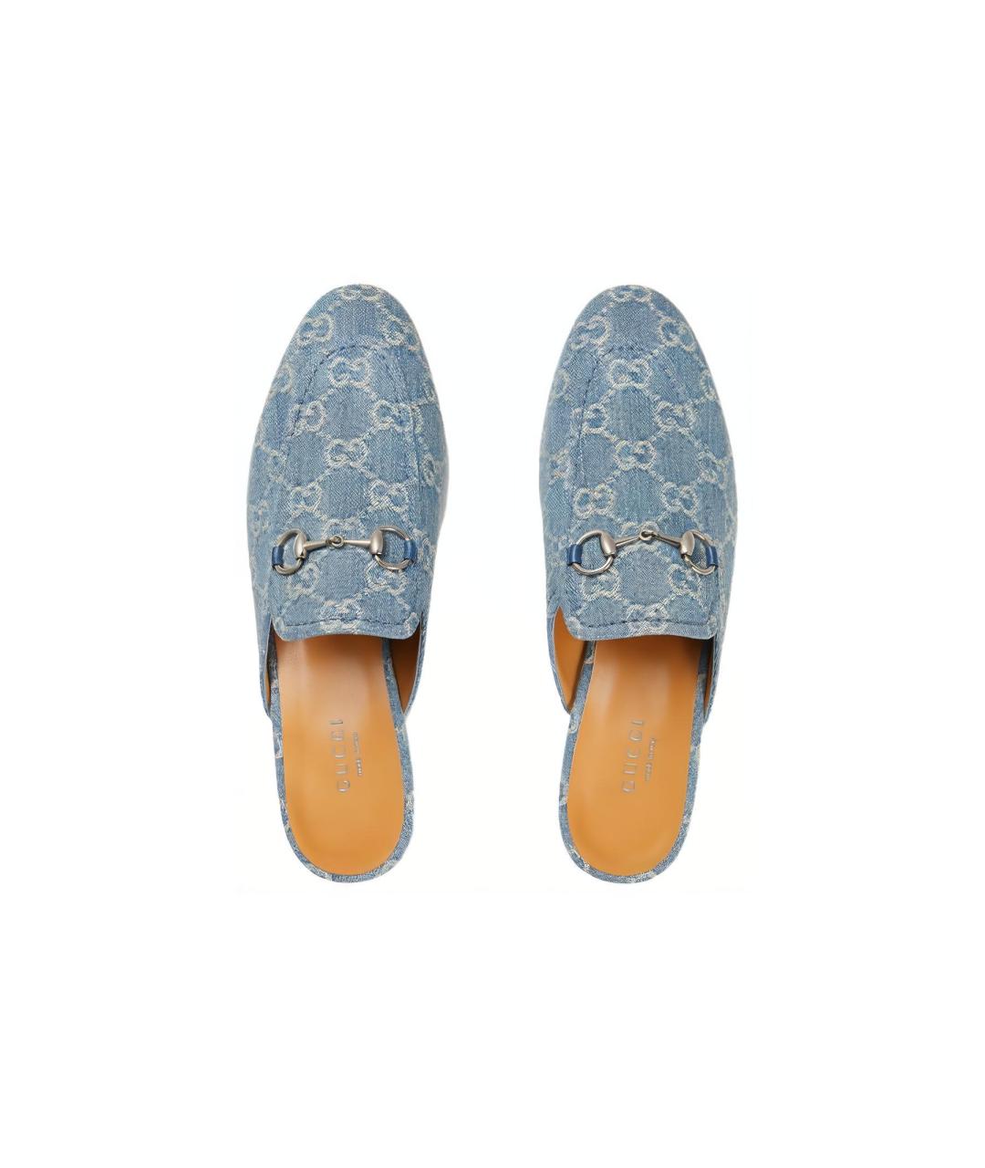 GUCCI Синие текстильные мюли, фото 3