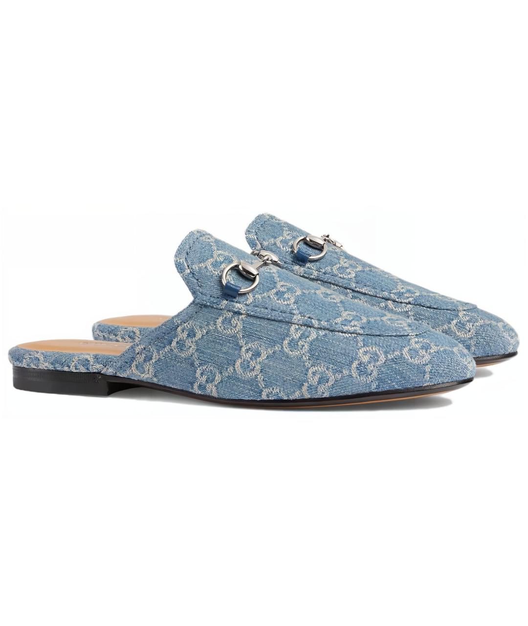 GUCCI Синие текстильные мюли, фото 2