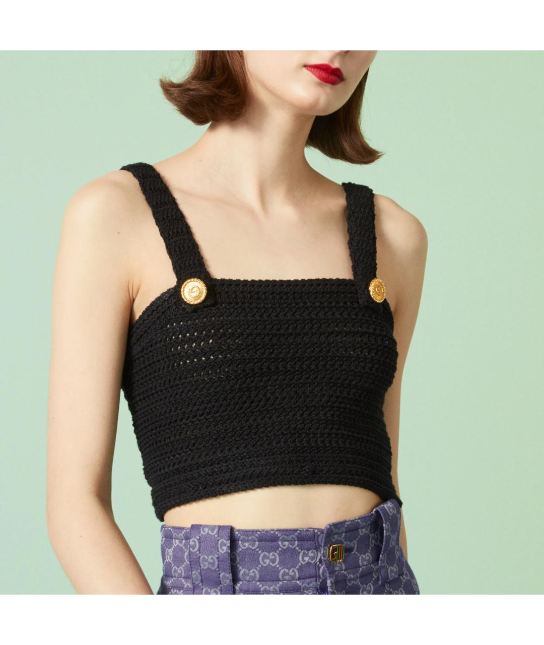GUCCI Черная хлопковая майка, фото 2