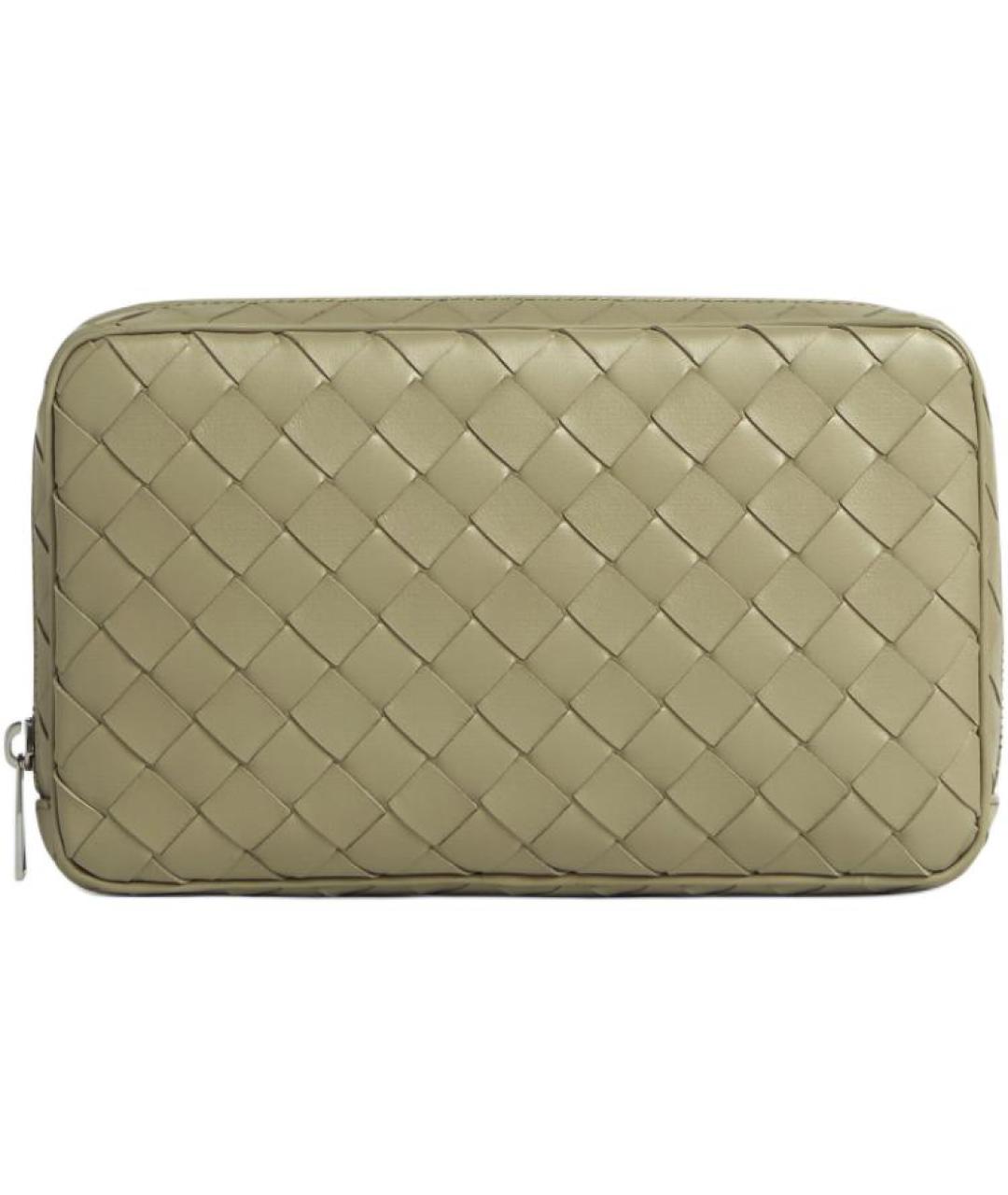BOTTEGA VENETA Зеленая кожаная косметичка, фото 1
