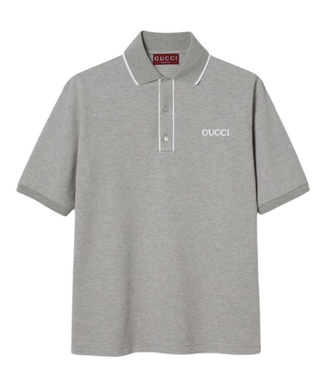 GUCCI Серое хлопковое поло с коротким рукавом, фото 1
