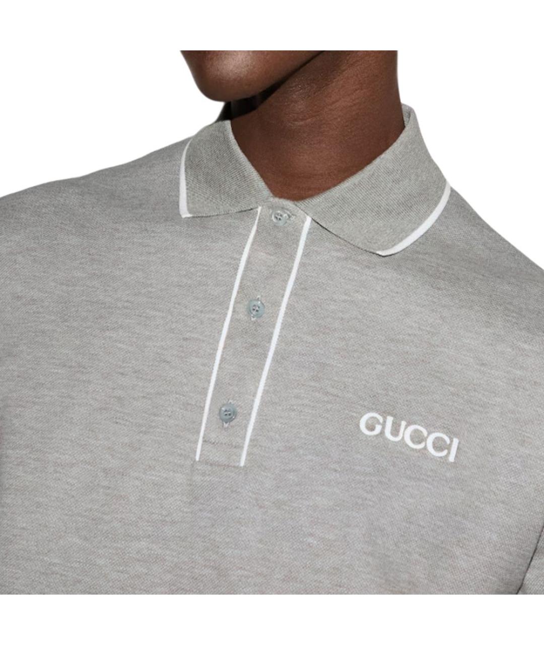 GUCCI Серое хлопковое поло с коротким рукавом, фото 4
