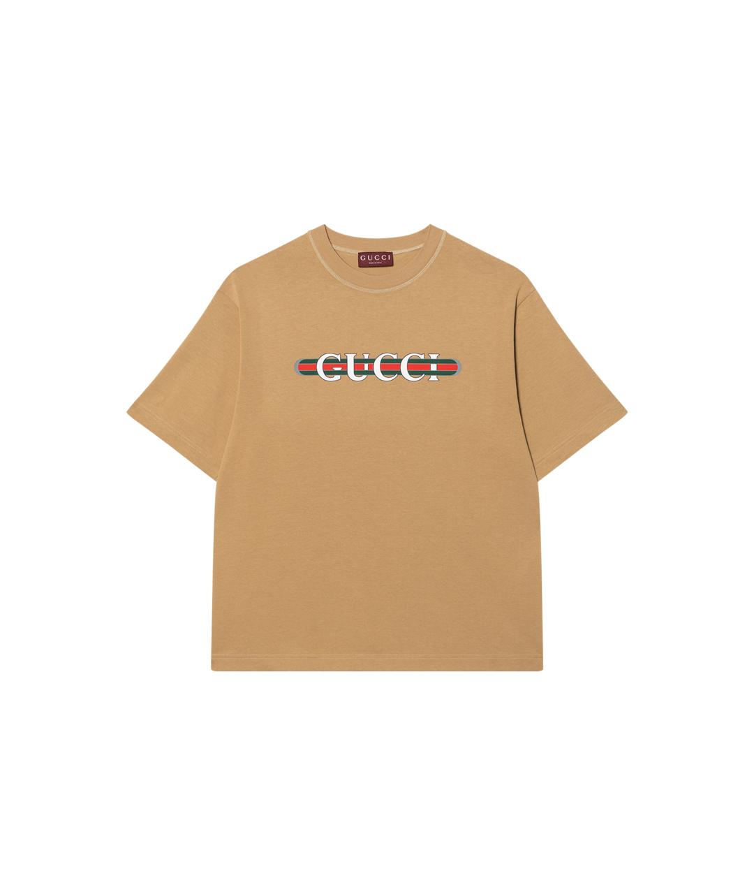 GUCCI Коричневая хлопковая футболка, фото 1