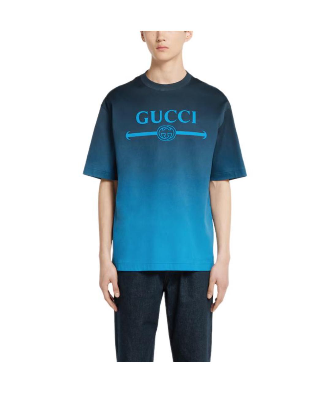 GUCCI Синяя хлопковая футболка, фото 2