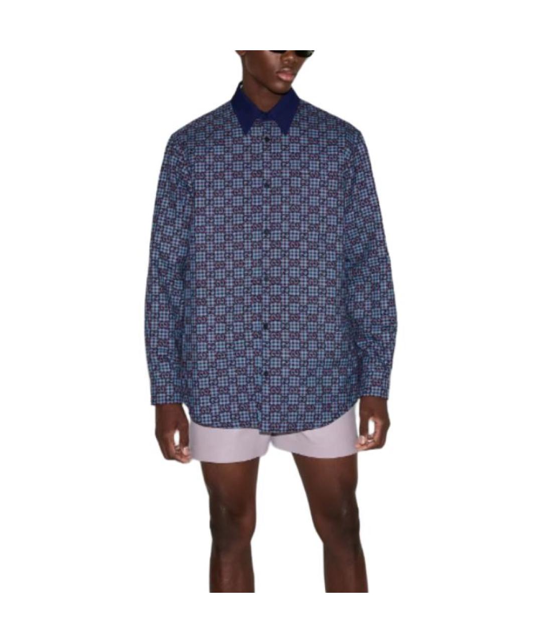 GUCCI Синяя хлопковая классическая рубашка, фото 3