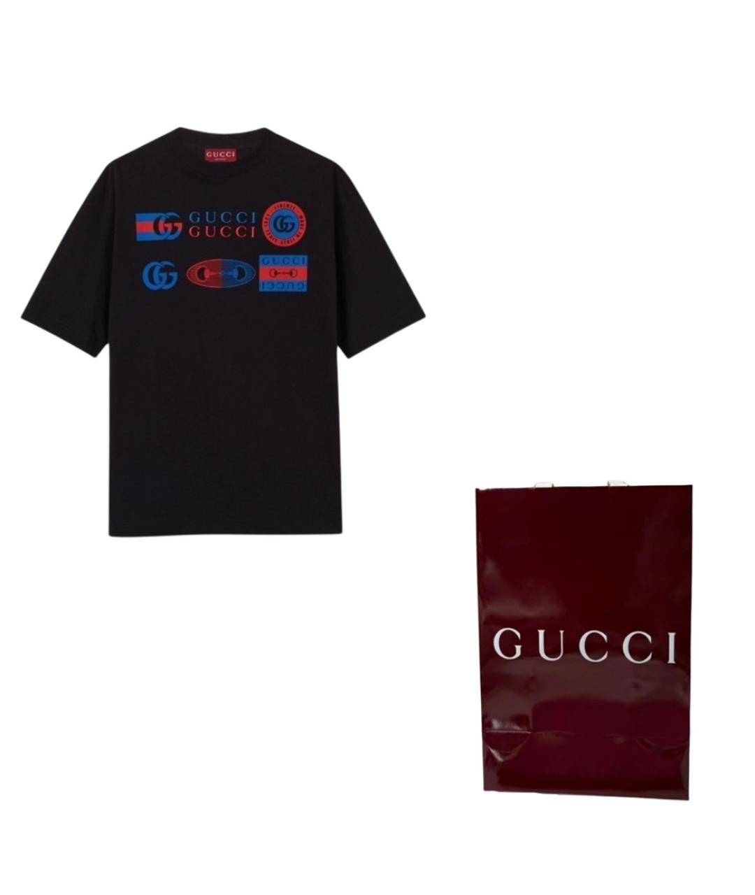 GUCCI Черная хлопковая футболка, фото 2