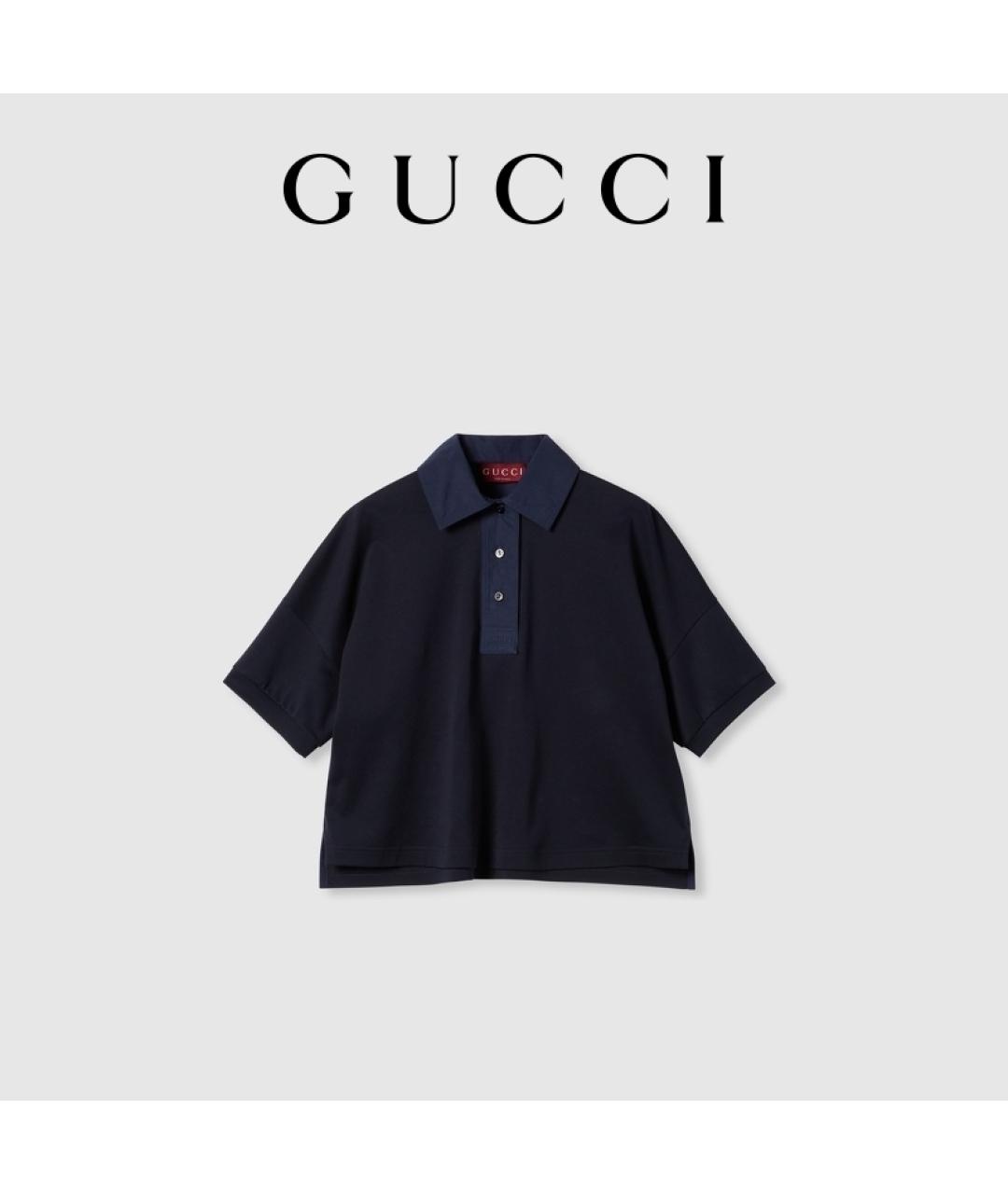 GUCCI Темно-синяя хлопковая футболка, фото 2