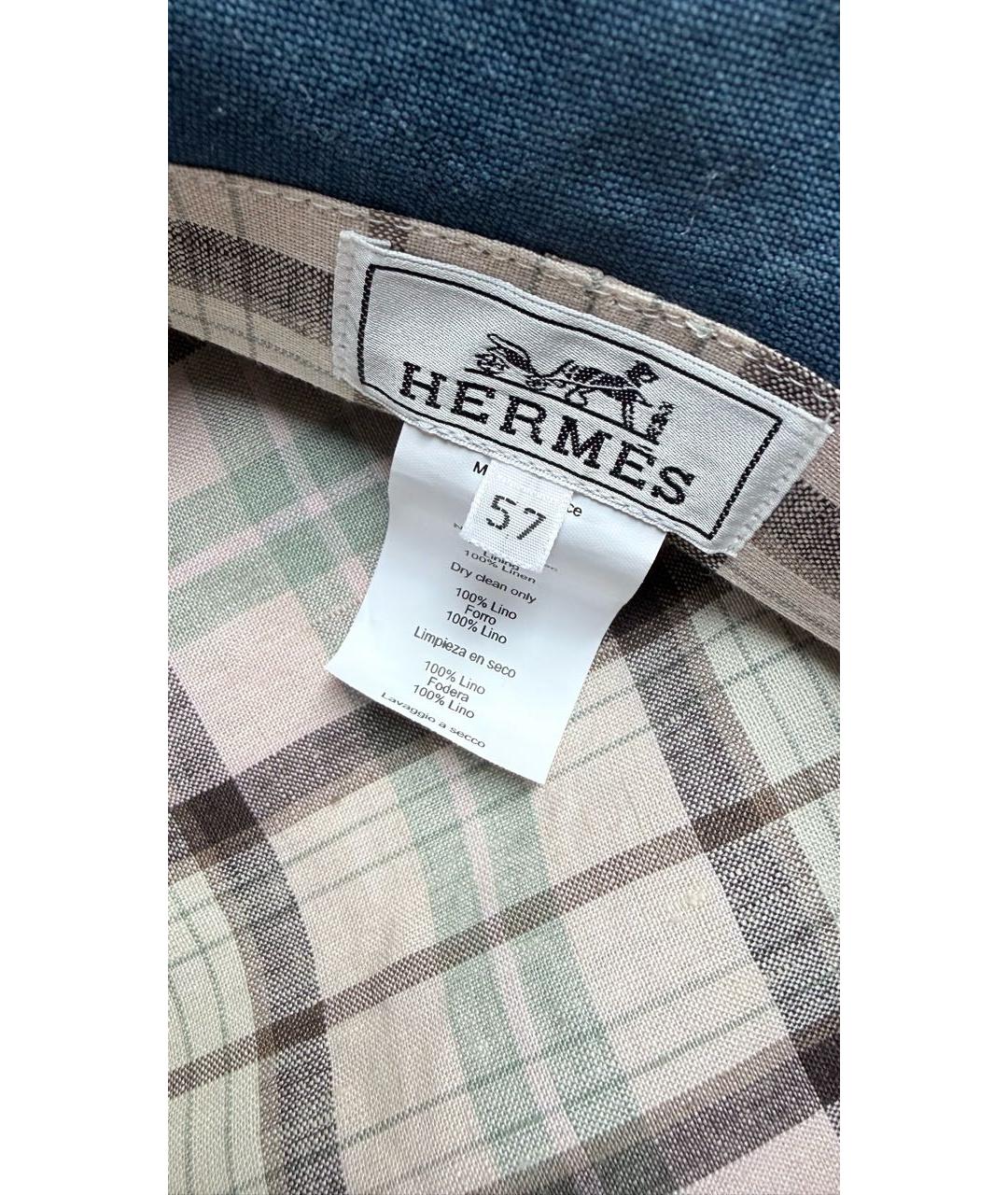 HERMES Голубая льняная кепка, фото 4