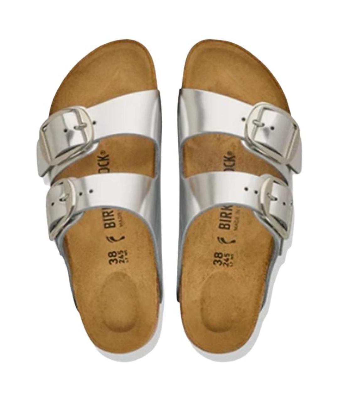 BIRKENSTOCK Серебряные кожаные сандалии, фото 3