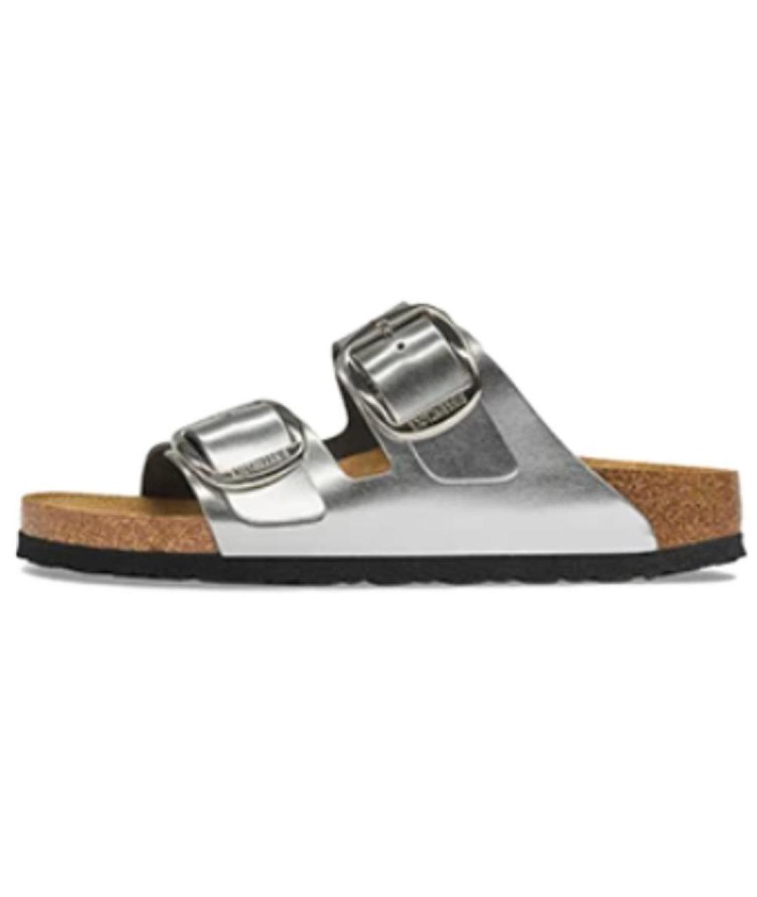 BIRKENSTOCK Серебряные кожаные сандалии, фото 4