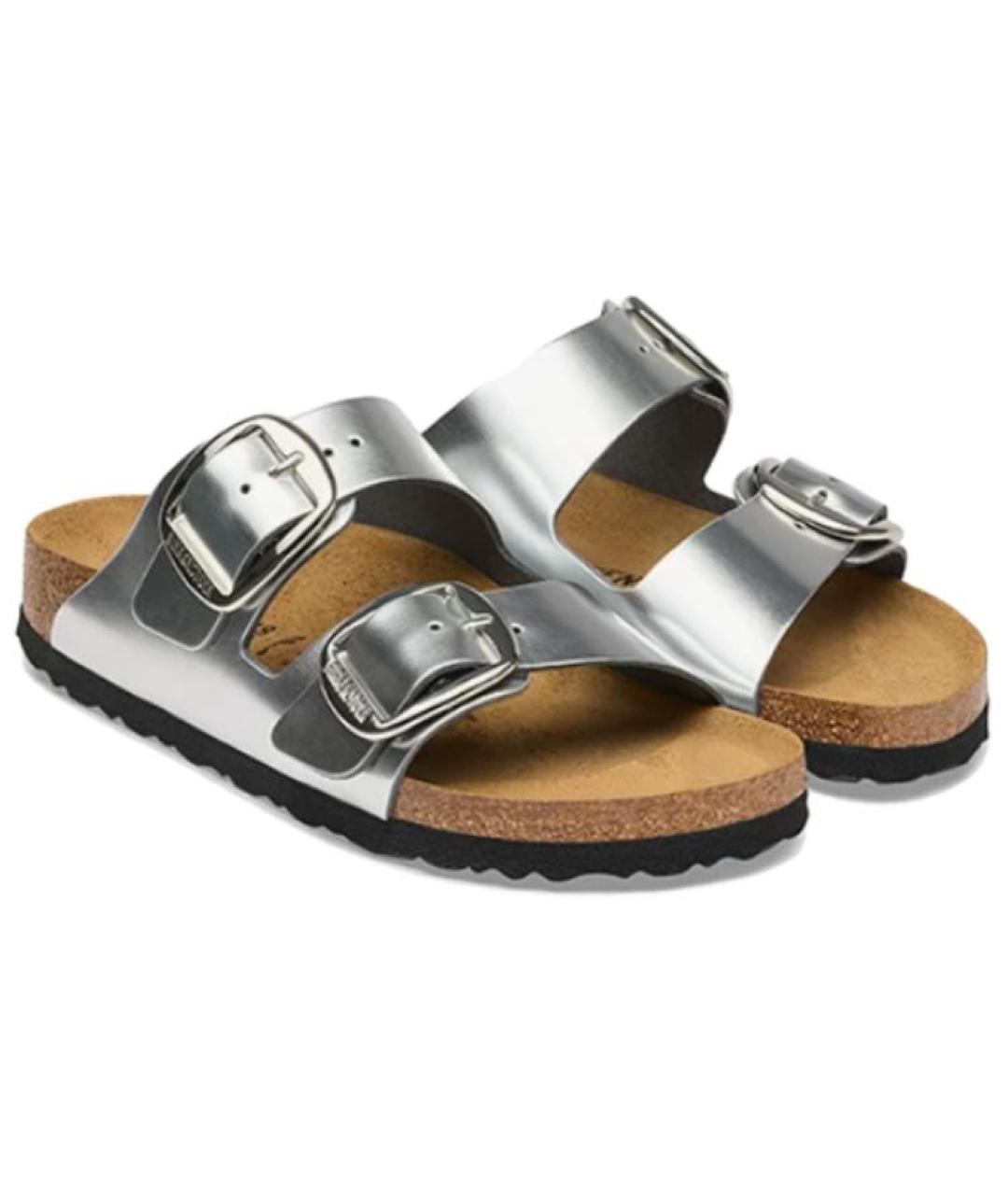 BIRKENSTOCK Серебряные кожаные сандалии, фото 2