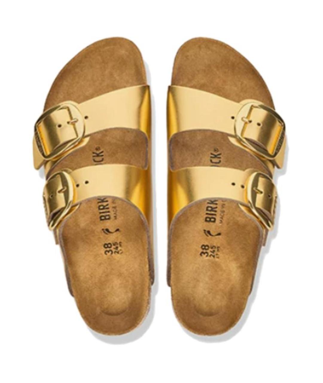 BIRKENSTOCK Золотые кожаные сандалии, фото 3