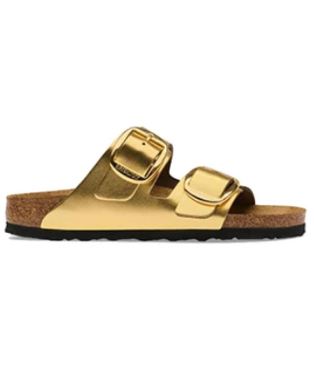 BIRKENSTOCK Золотые кожаные сандалии, фото 1