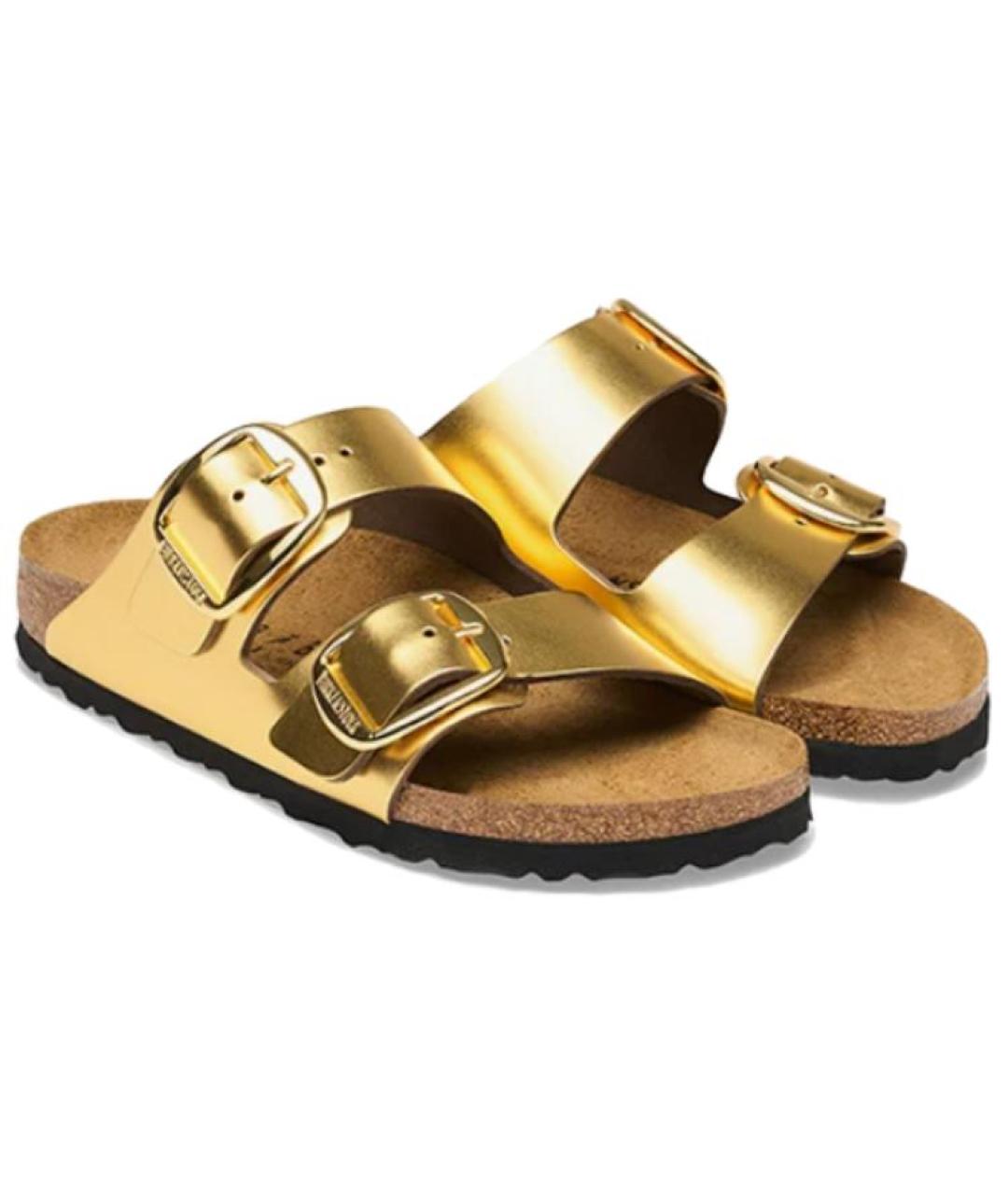 BIRKENSTOCK Золотые кожаные сандалии, фото 2