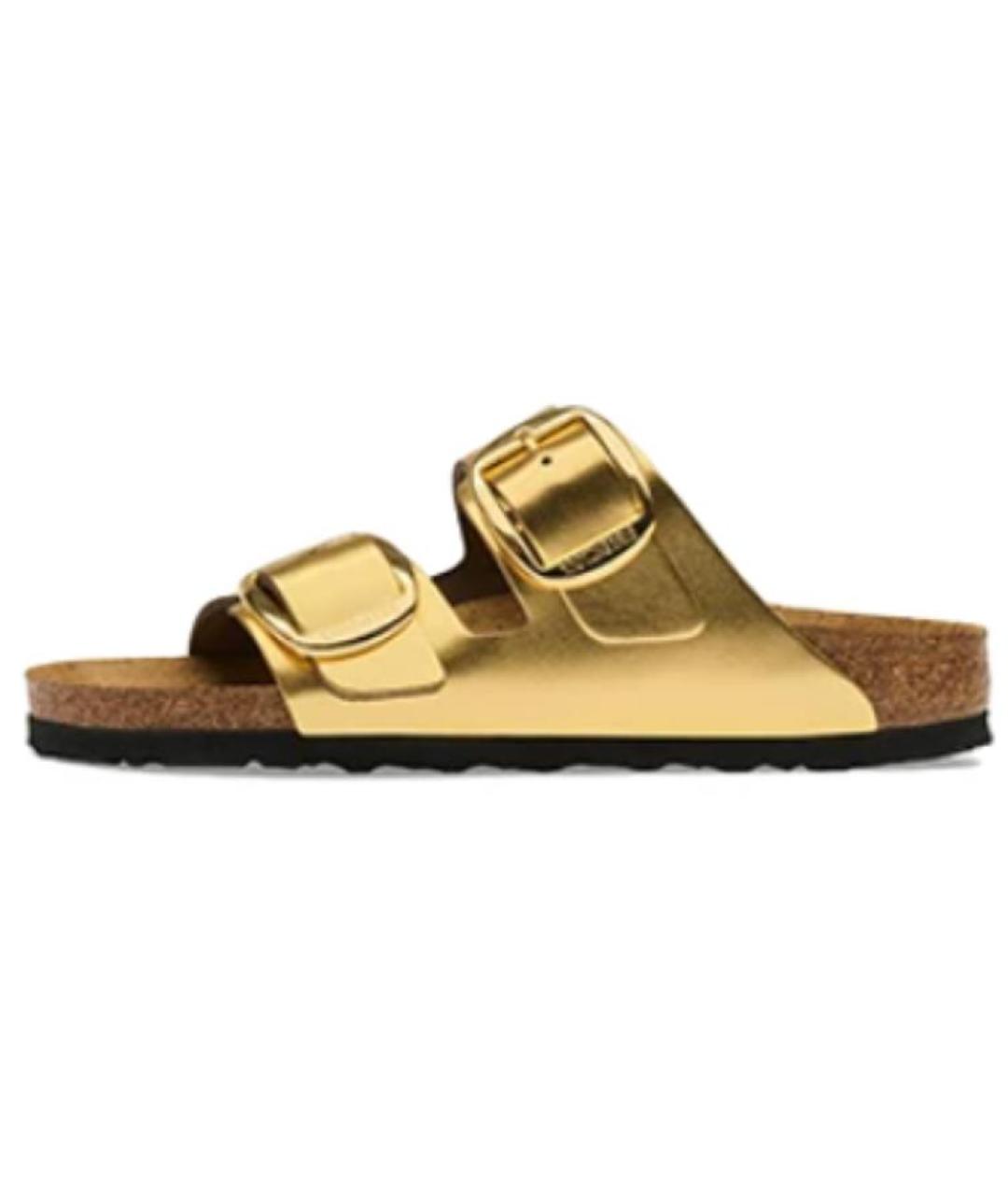 BIRKENSTOCK Золотые кожаные сандалии, фото 4