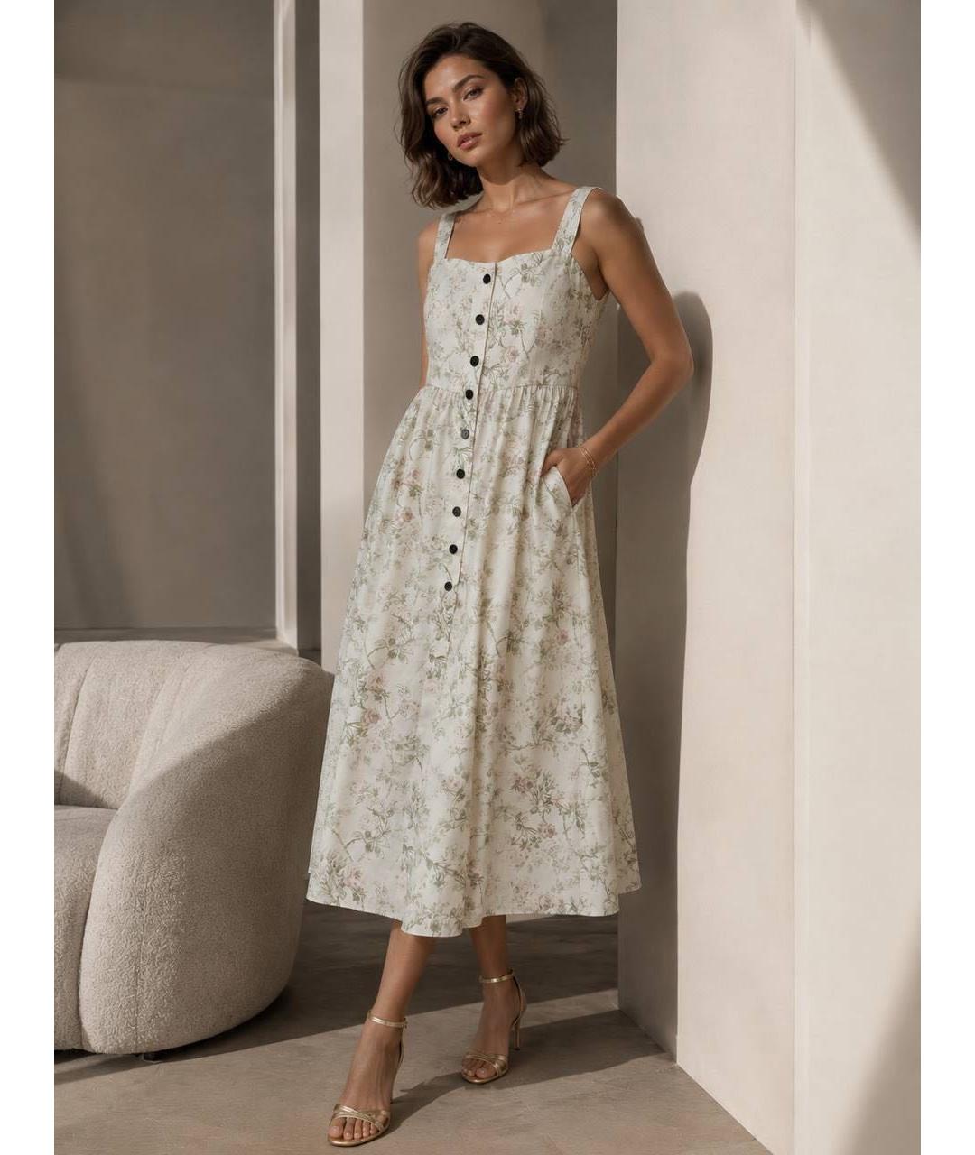 CHRISTIAN DIOR Бежевое хлопковое повседневное платье, фото 5