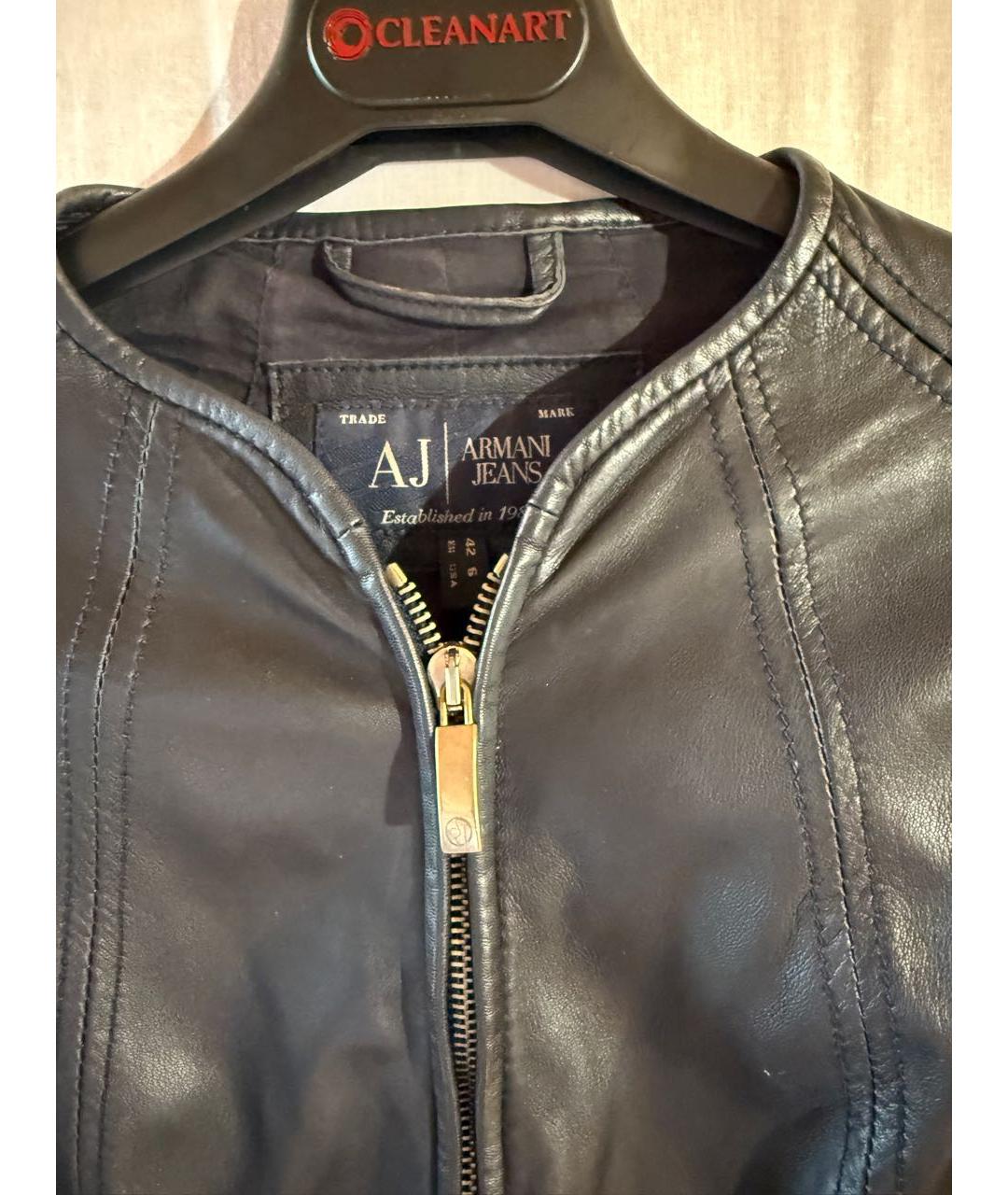 ARMANI JEANS Антрацитовая кожаная куртка, фото 4