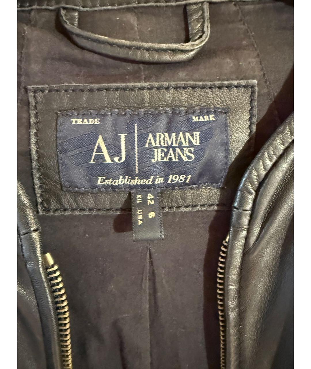 ARMANI JEANS Антрацитовая кожаная куртка, фото 3