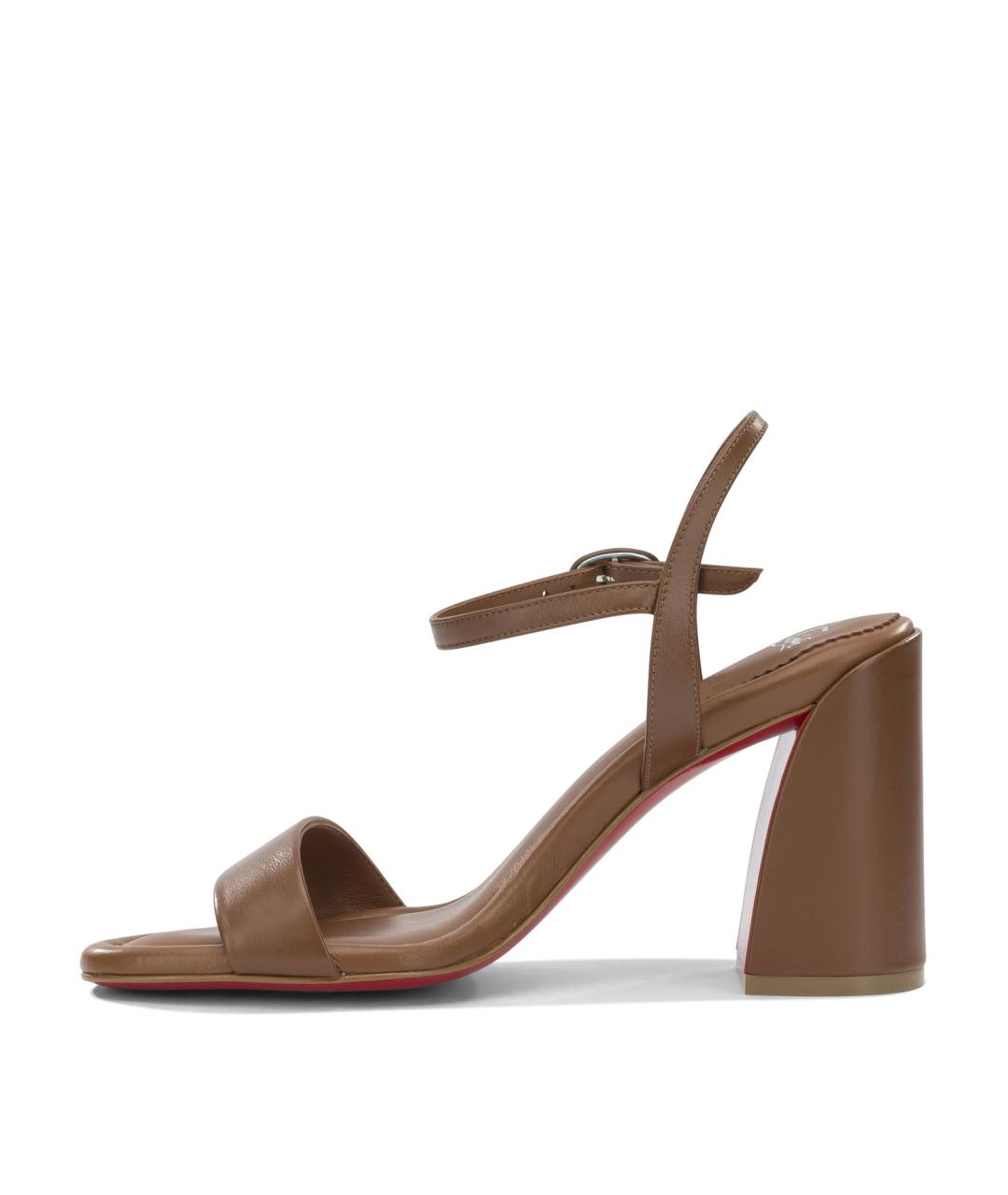 CHRISTIAN LOUBOUTIN Коричневые кожаные босоножки, фото 3