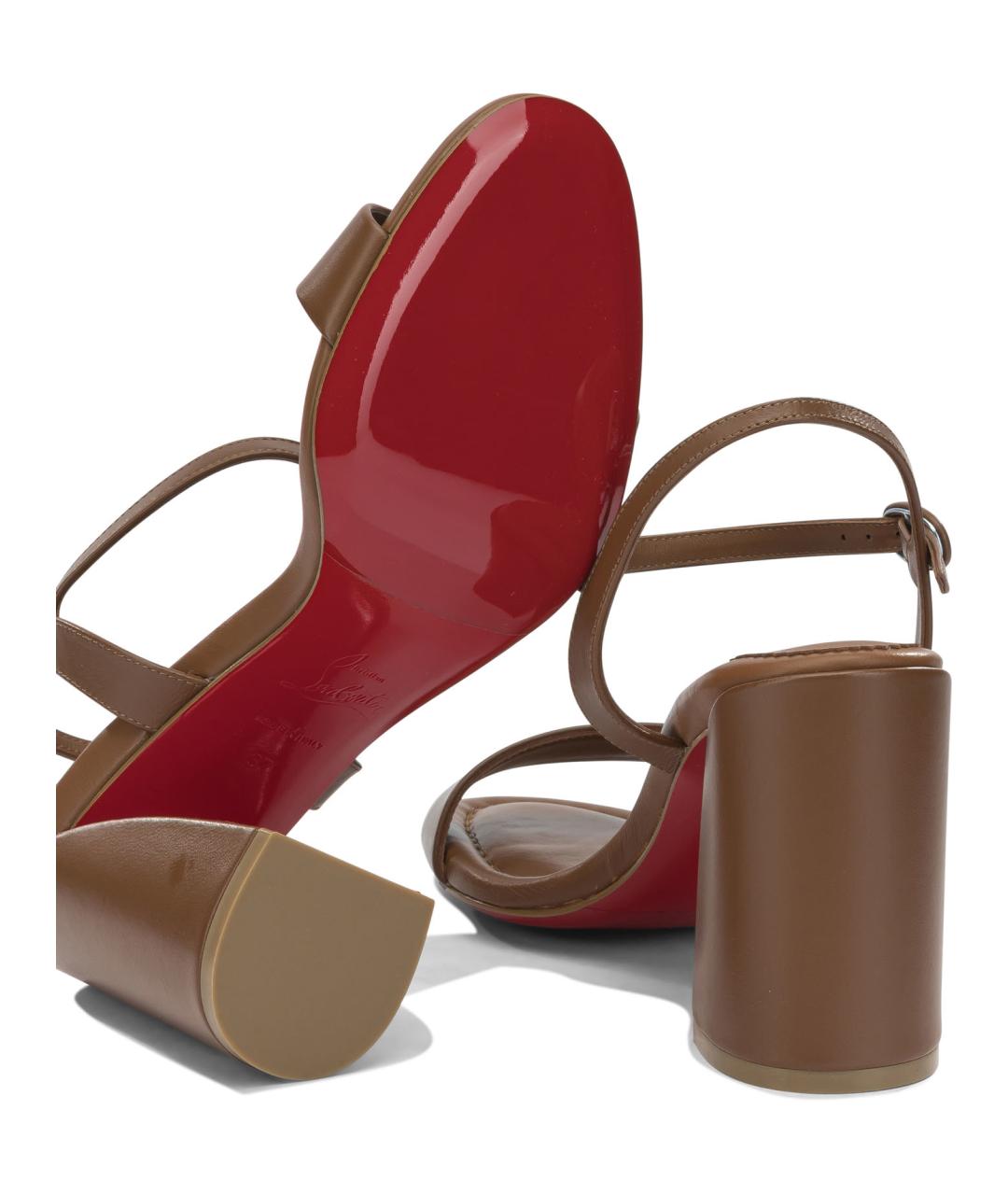 CHRISTIAN LOUBOUTIN Коричневые кожаные босоножки, фото 5