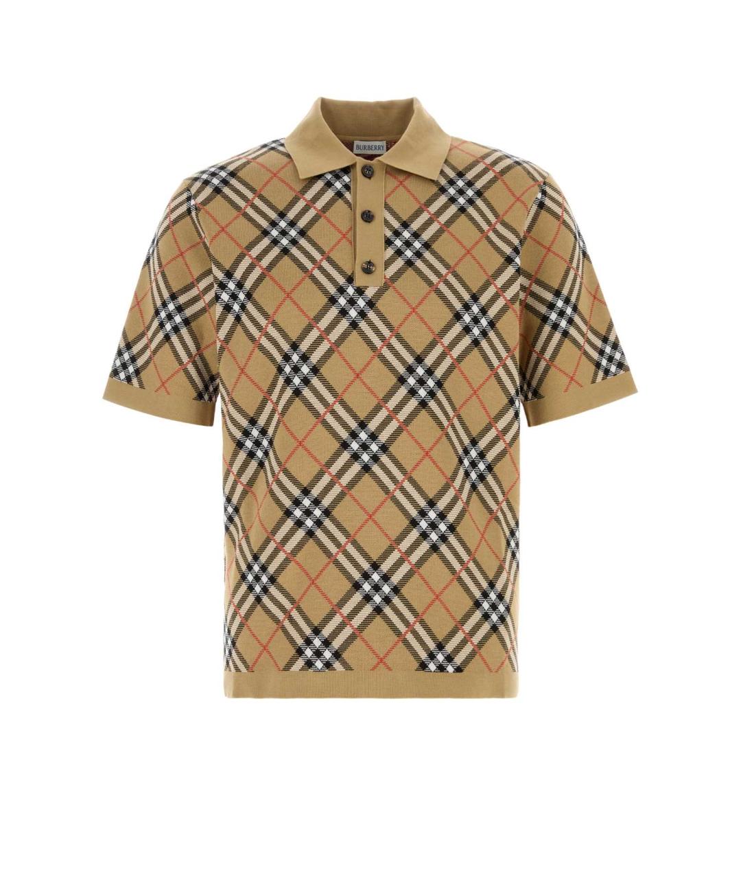 BURBERRY Бежевое хлопковое поло с коротким рукавом, фото 1