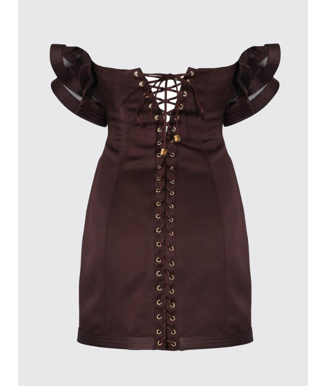 ELISABETTA FRANCHI Коричневое полиэстеровое вечернее платье, фото 3