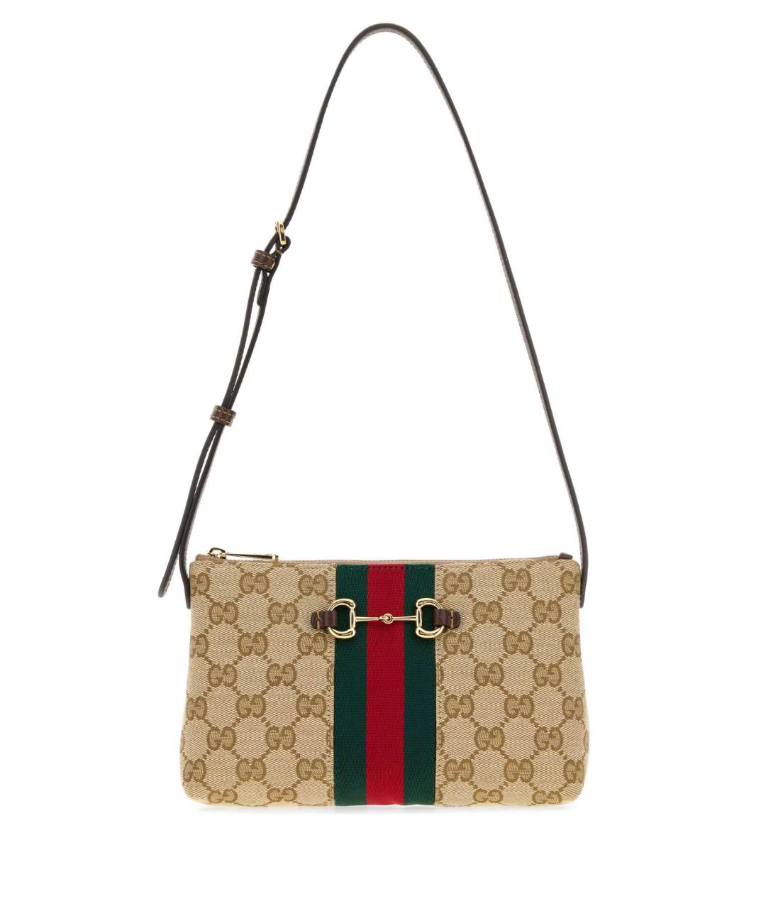 GUCCI Бежевая жаккардовая сумка через плечо, фото 1