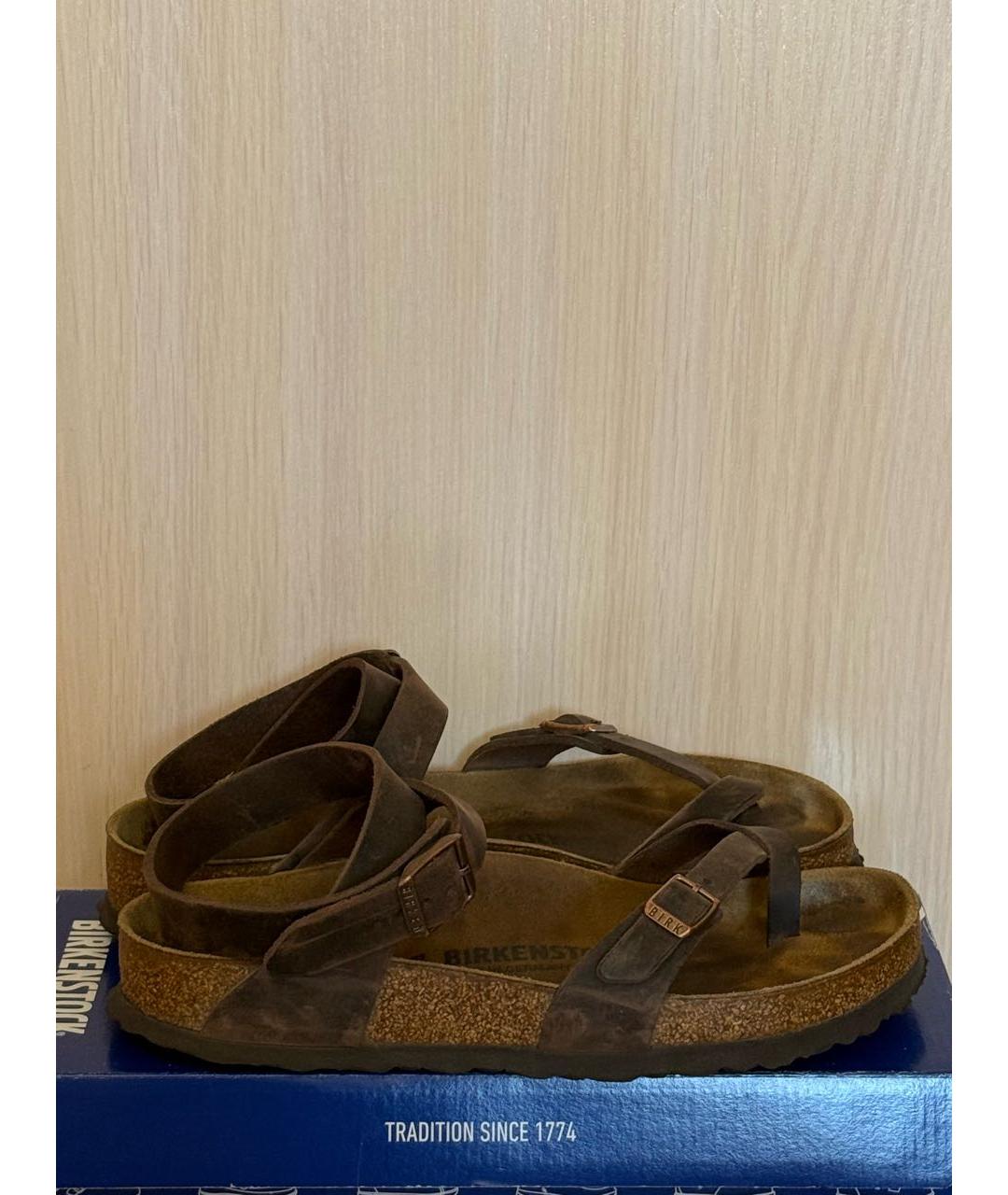 BIRKENSTOCK Коричневые кожаные сандалии, фото 8