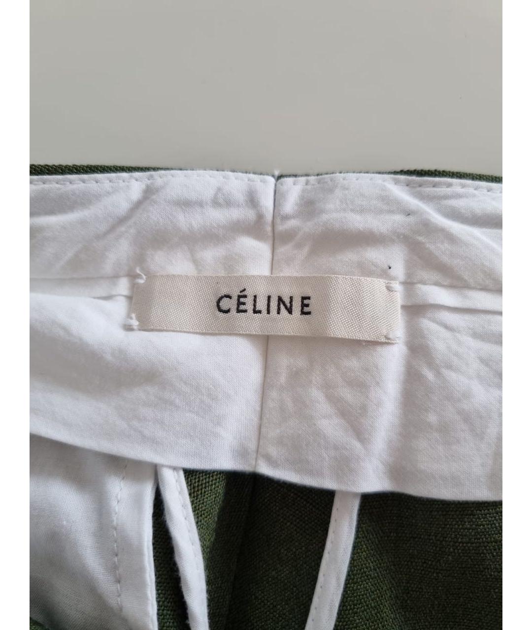 CELINE Зеленые вискозные прямые брюки, фото 3