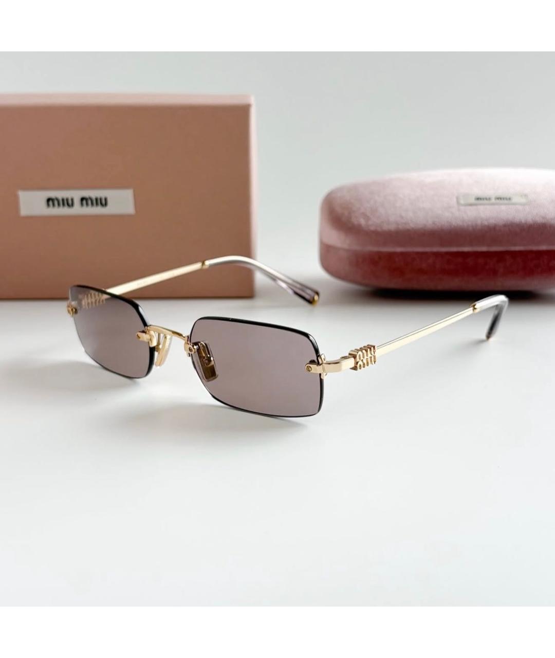 MIU MIU Золотые металлические солнцезащитные очки, фото 2