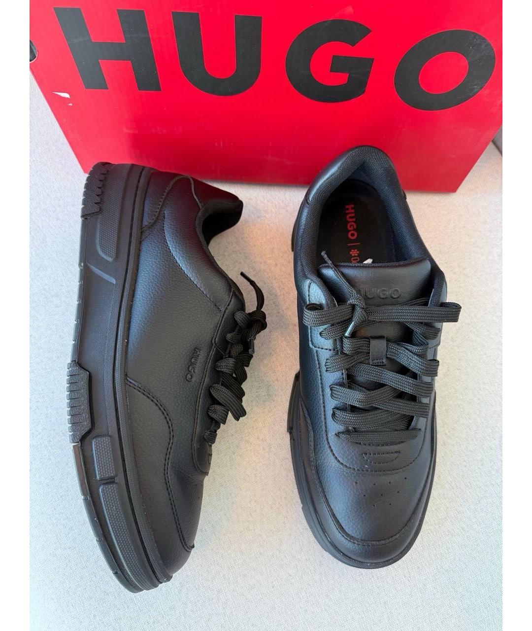 HUGO BOSS Черные кожаные низкие кроссовки / кеды, фото 6