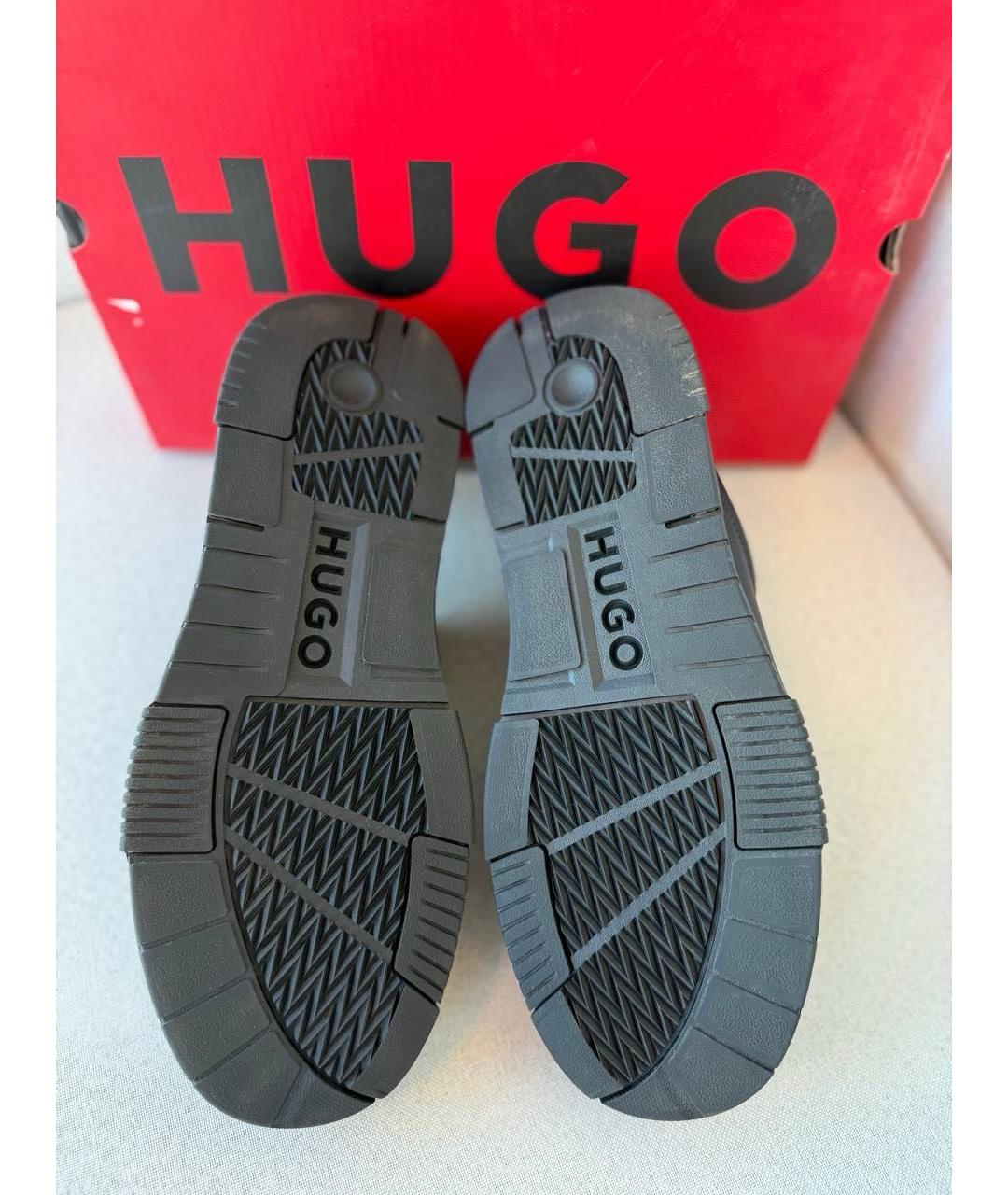 HUGO BOSS Черные кожаные низкие кроссовки / кеды, фото 4