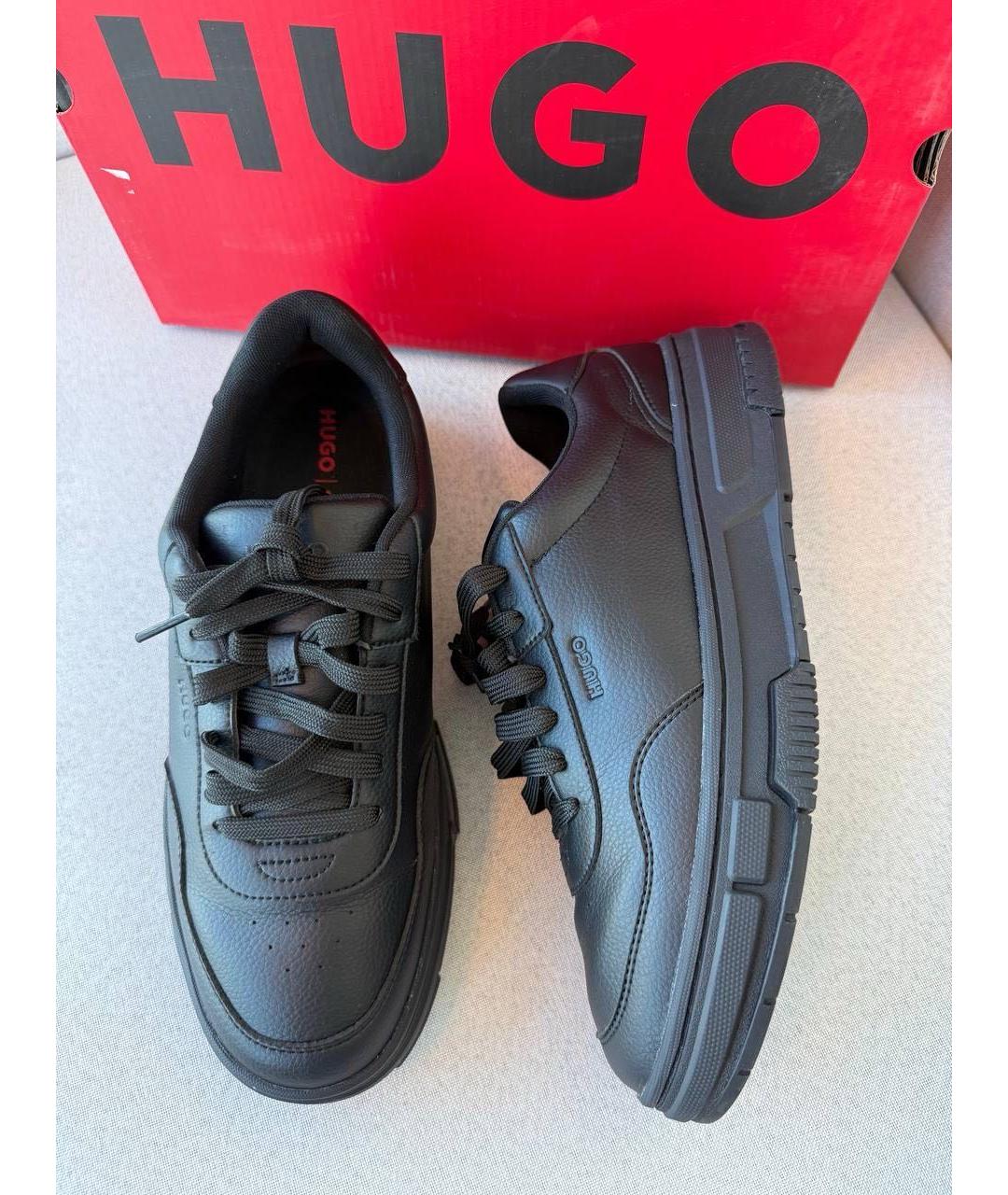 HUGO BOSS Черные кожаные низкие кроссовки / кеды, фото 7