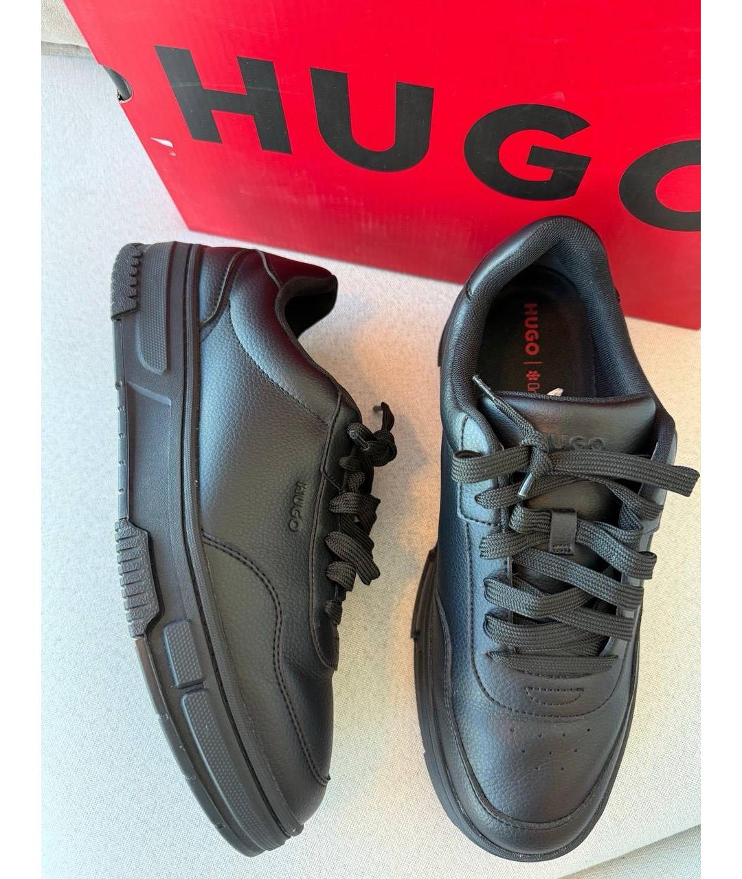 HUGO BOSS Черные кожаные низкие кроссовки / кеды, фото 9