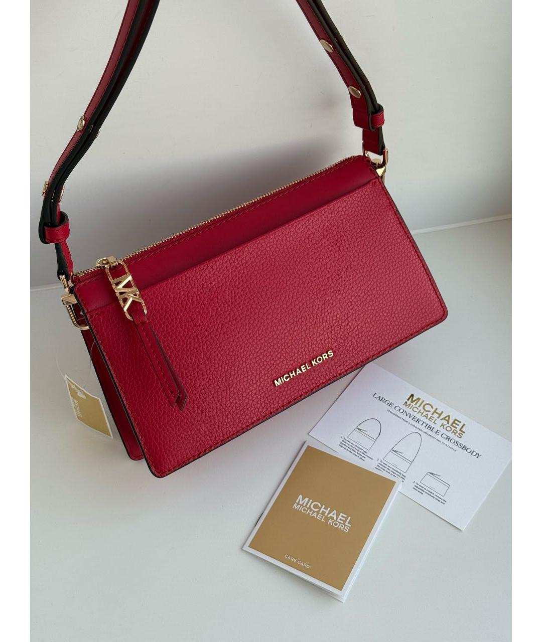 MICHAEL KORS Красная кожаная сумка через плечо, фото 2