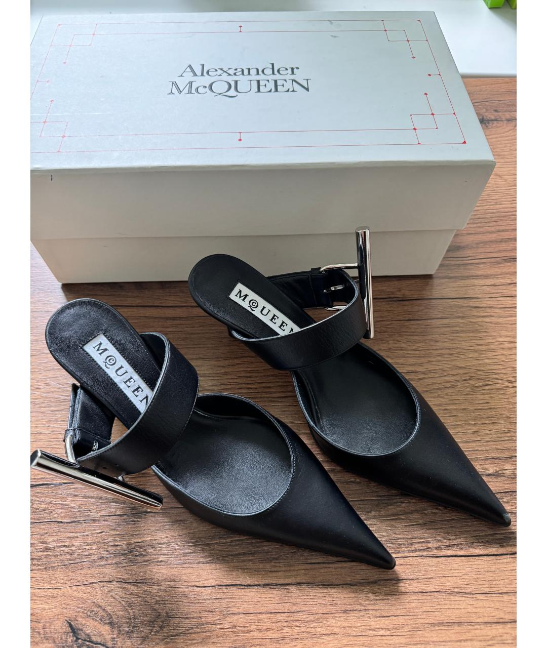 ALEXANDER MCQUEEN Черные кожаные мюли, фото 4