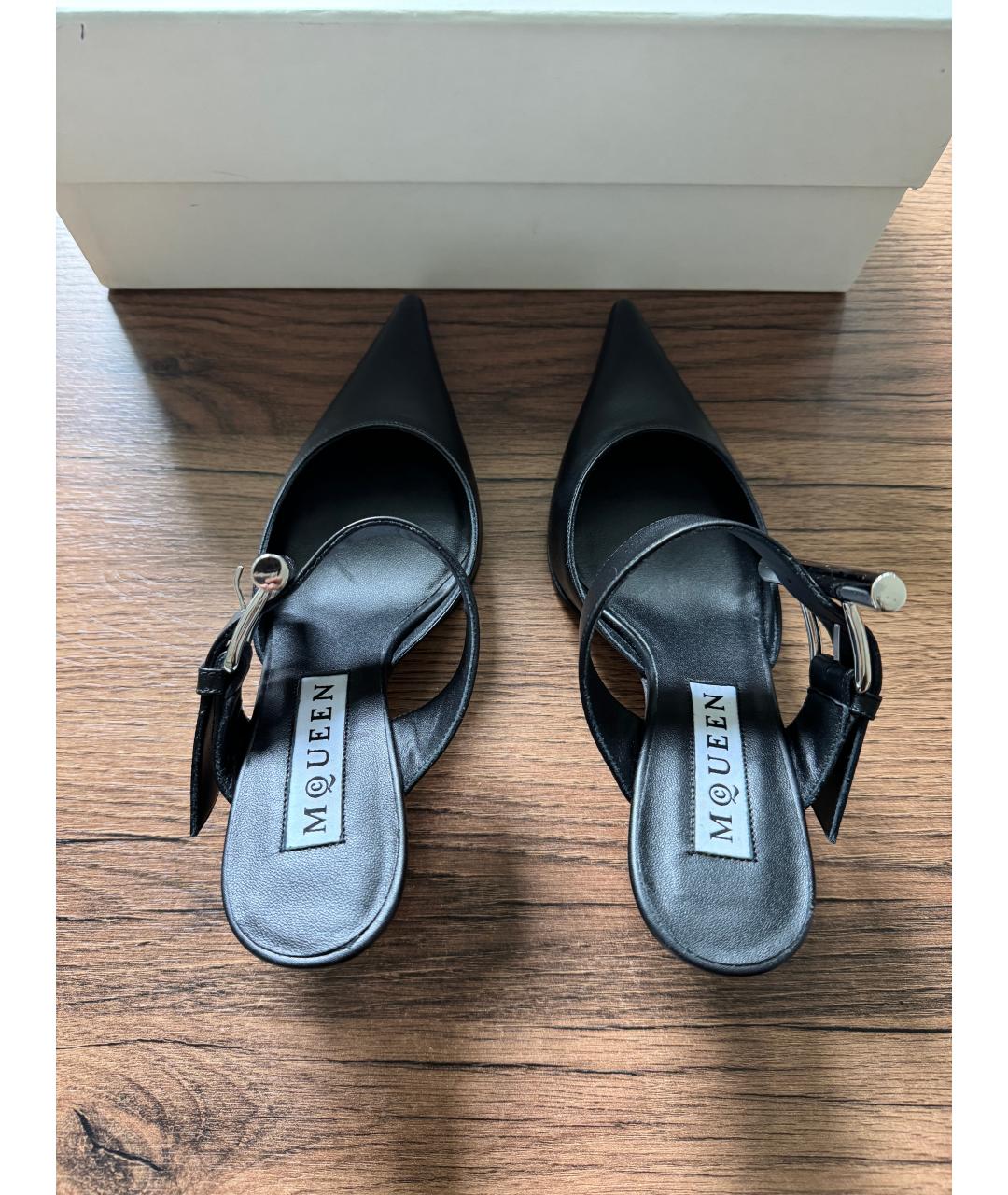 ALEXANDER MCQUEEN Черные кожаные мюли, фото 3