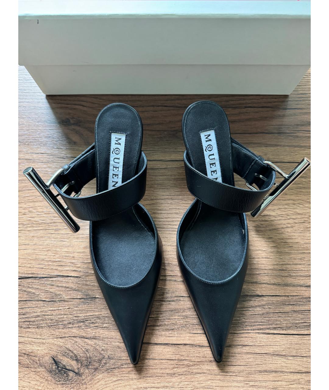 ALEXANDER MCQUEEN Черные кожаные мюли, фото 2