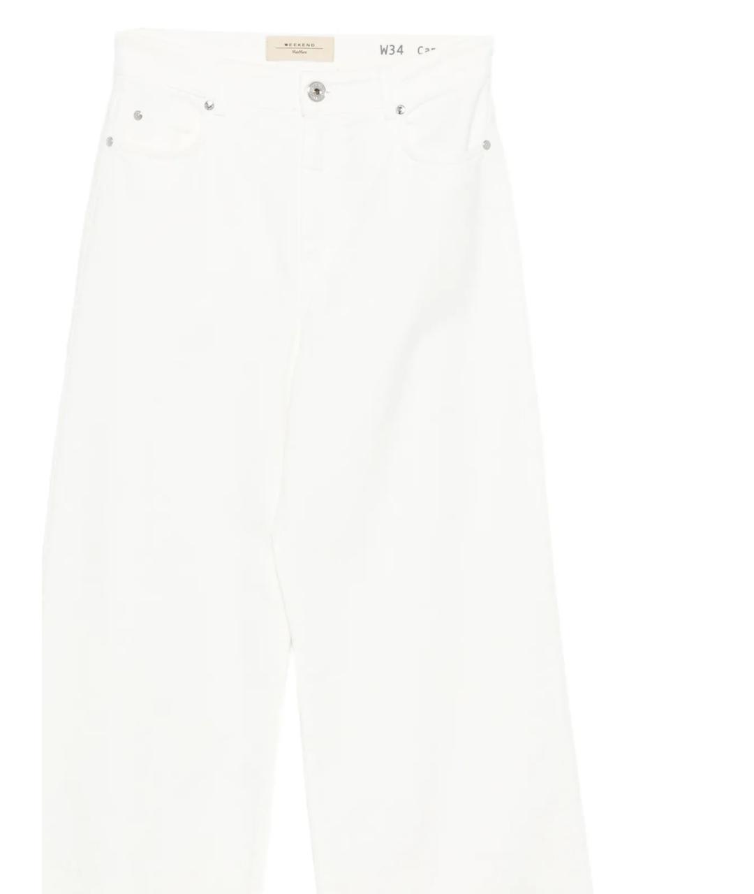 WEEKEND MAX MARA Белые хлопковые прямые брюки, фото 2