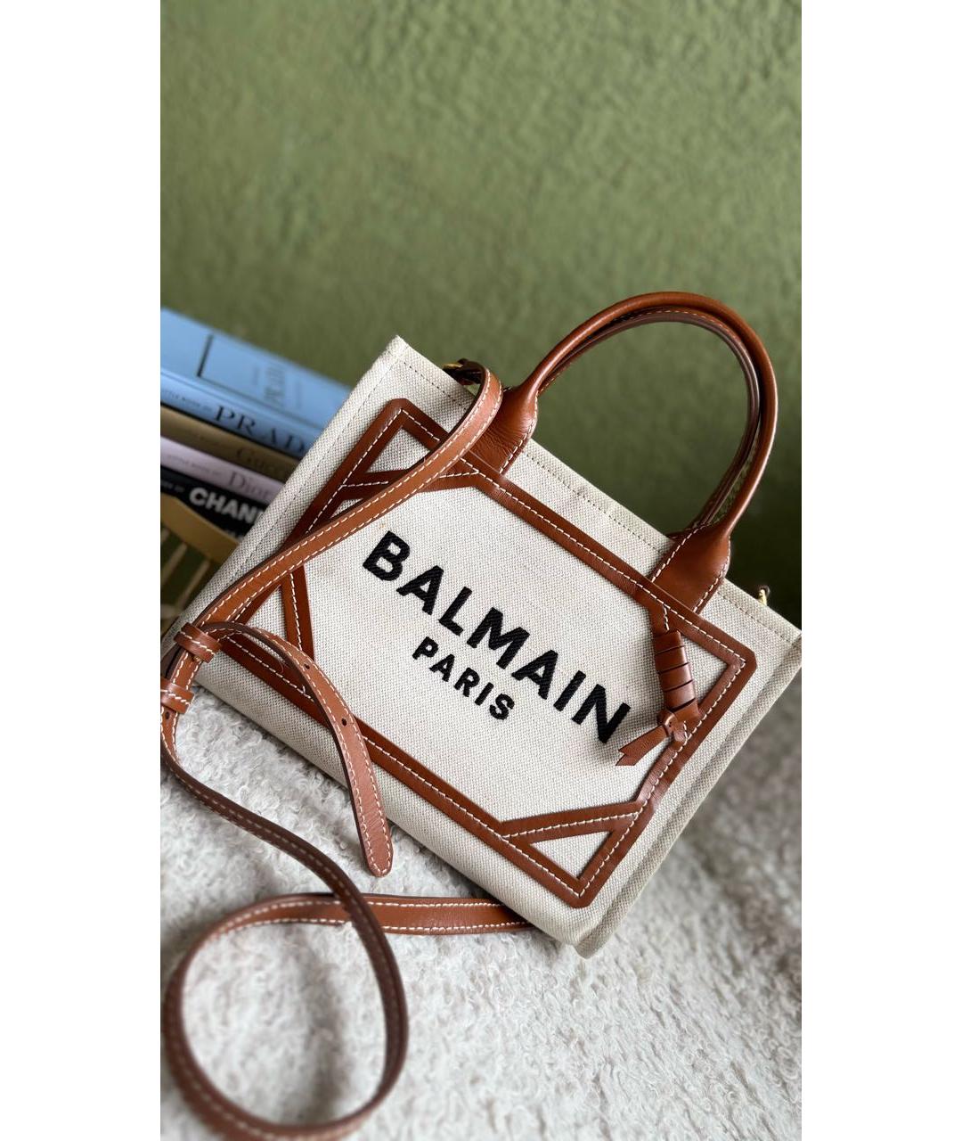 BALMAIN Бежевая тканевая сумка тоут, фото 8