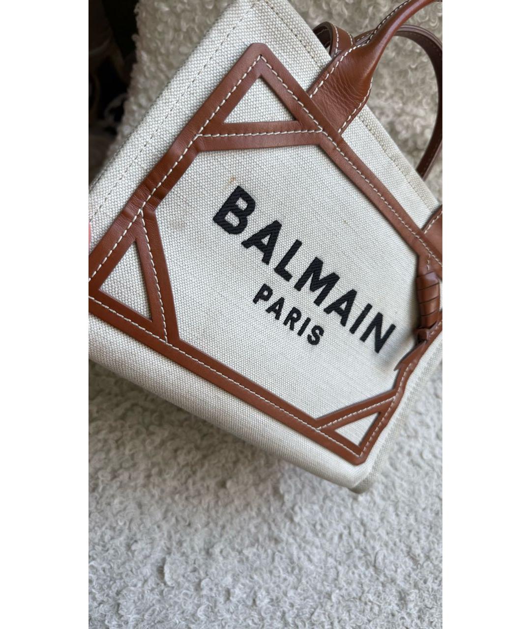 BALMAIN Бежевая тканевая сумка тоут, фото 2