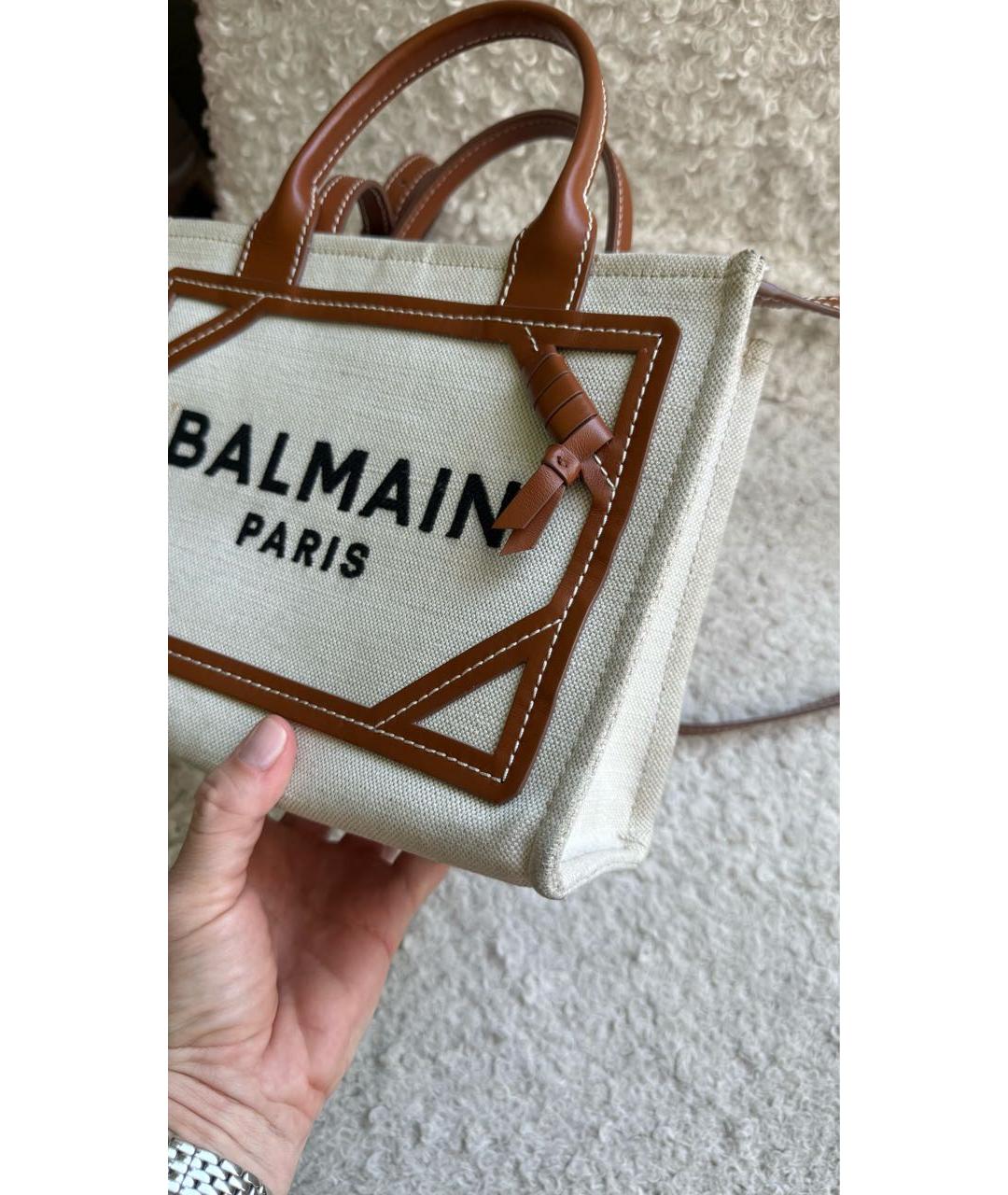 BALMAIN Бежевая тканевая сумка тоут, фото 4