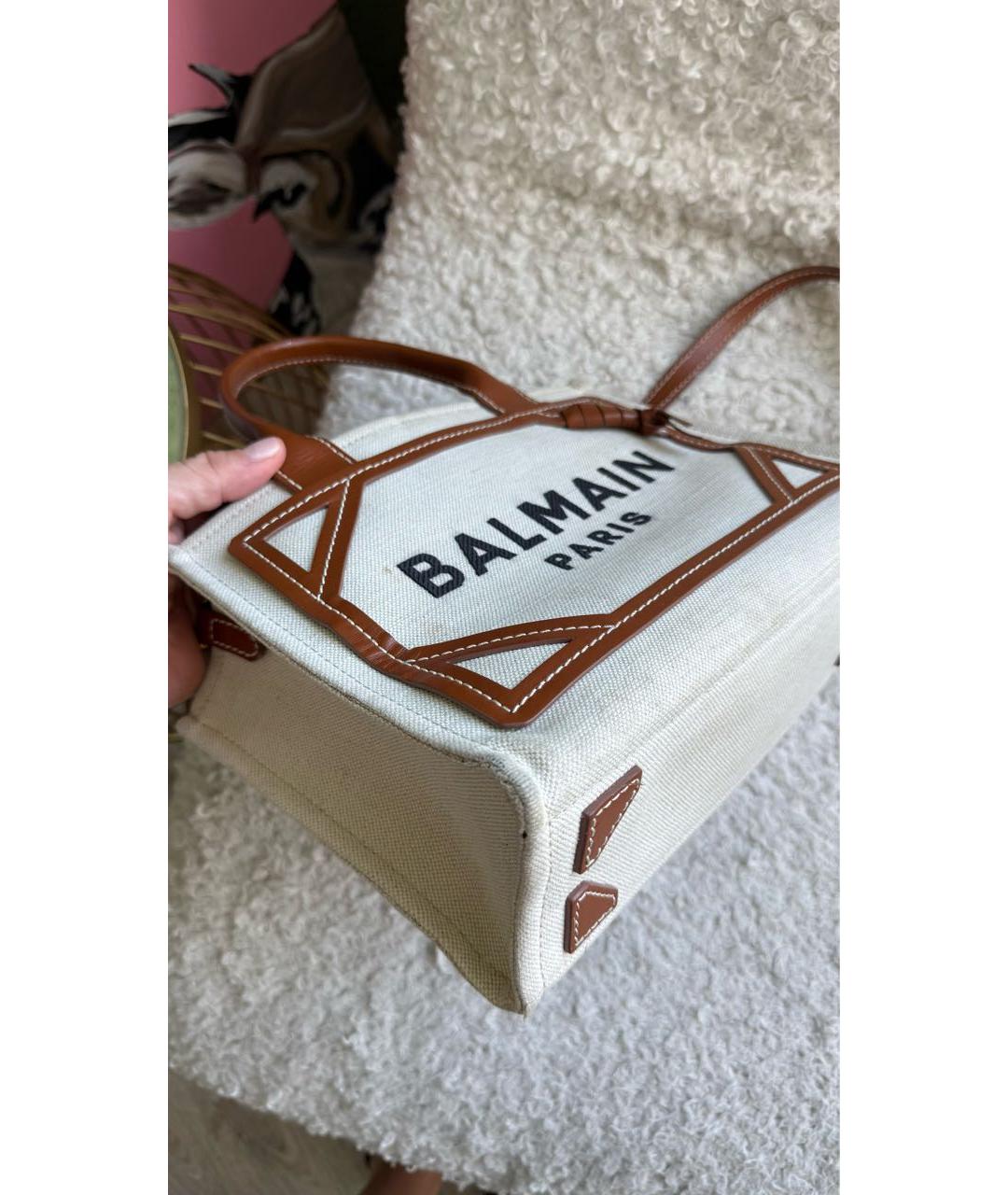 BALMAIN Бежевая тканевая сумка тоут, фото 6