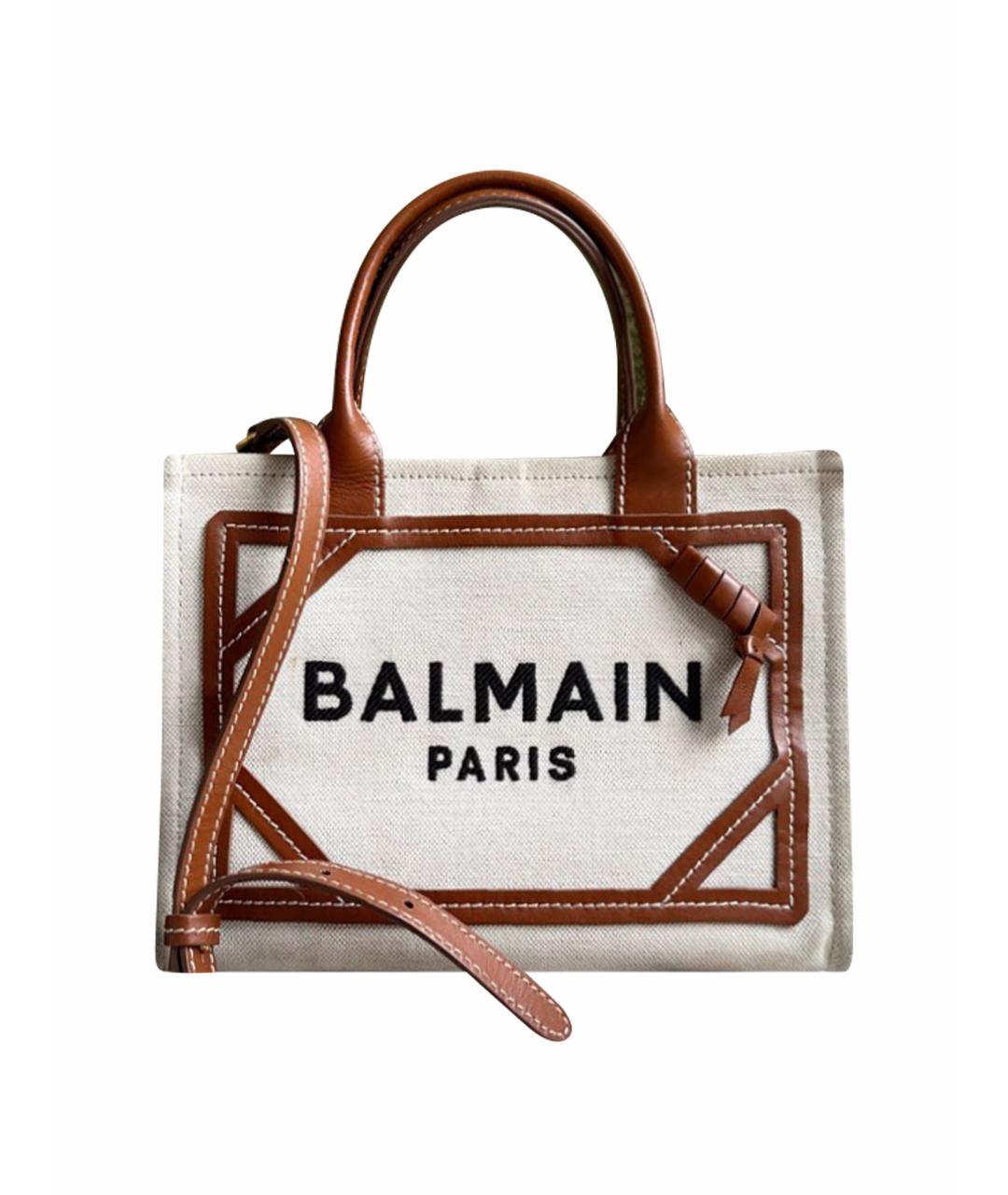 BALMAIN Бежевая тканевая сумка тоут, фото 1