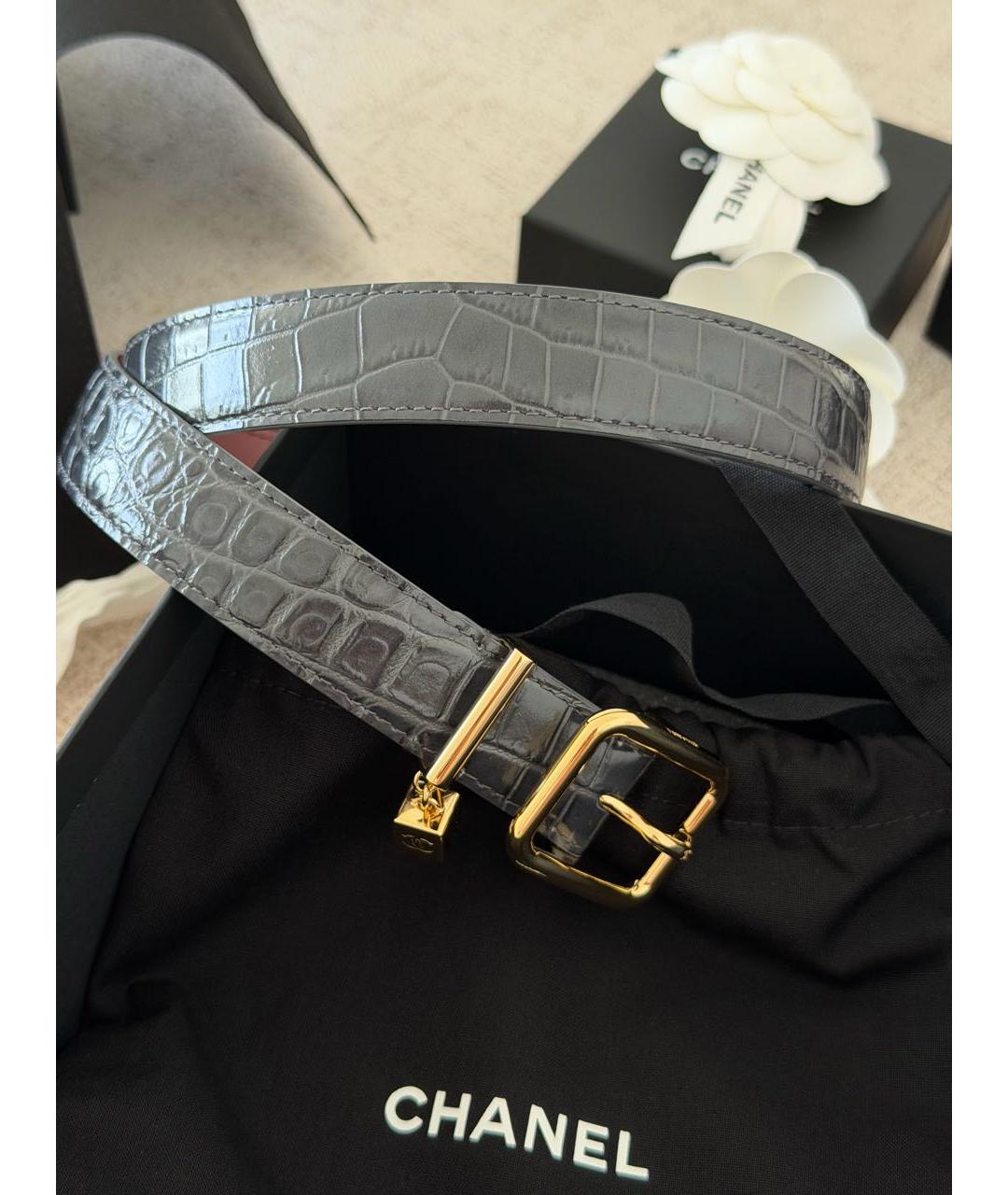 CHANEL Антрацитовый кожаный ремень, фото 2